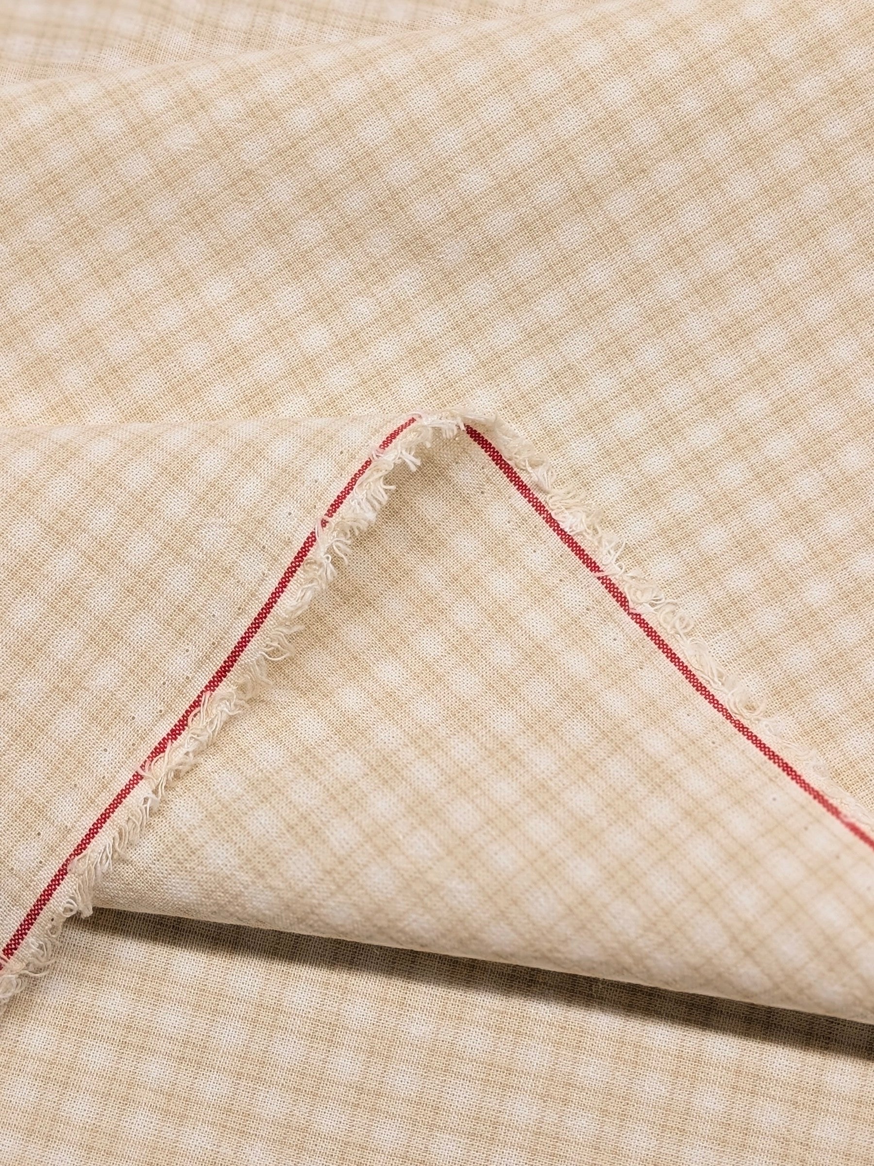 Handworks - Small Gingham Check Yarn Dyed Cotton Fabric - Beige