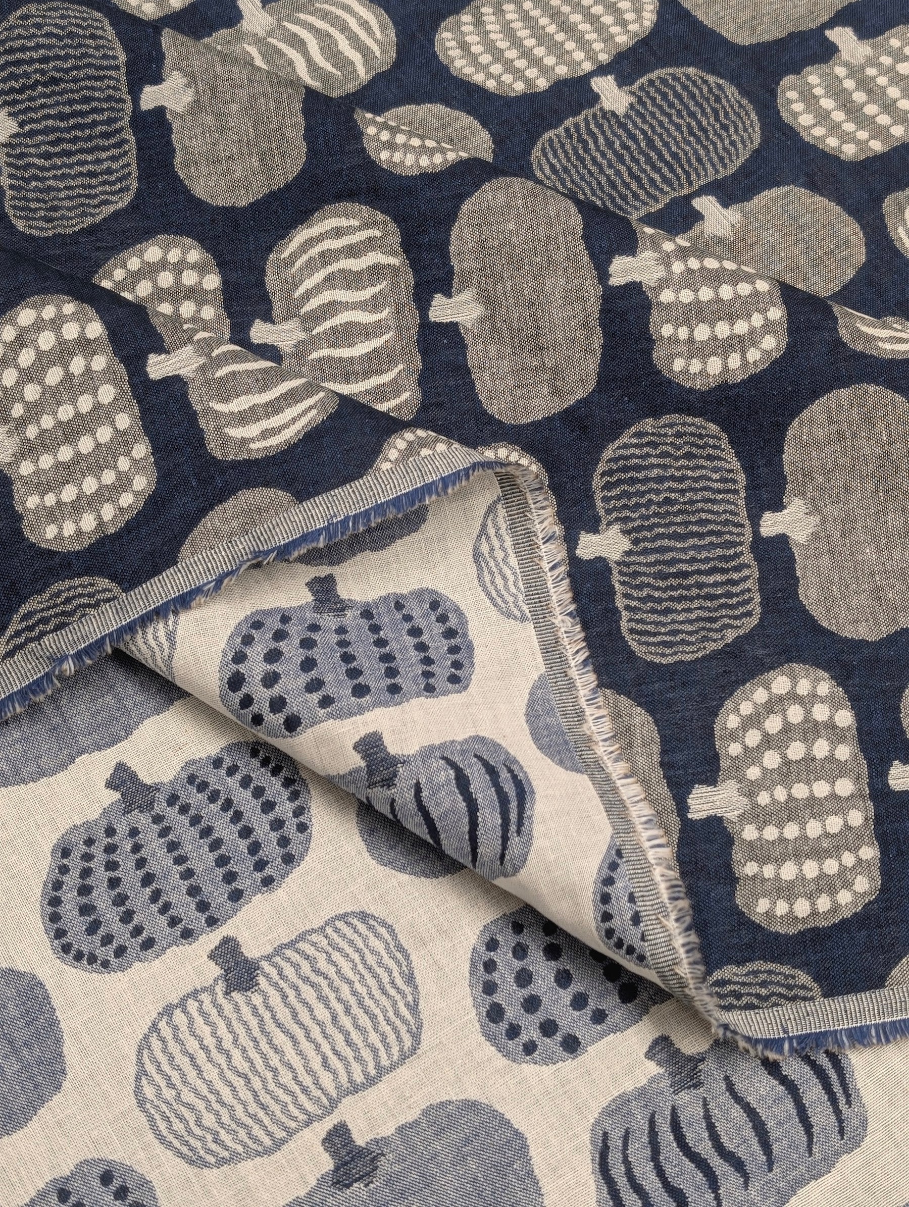 Kobayashi - Pumpkin Double Sided Jacquard Cotton Fabric - Blue & Beige