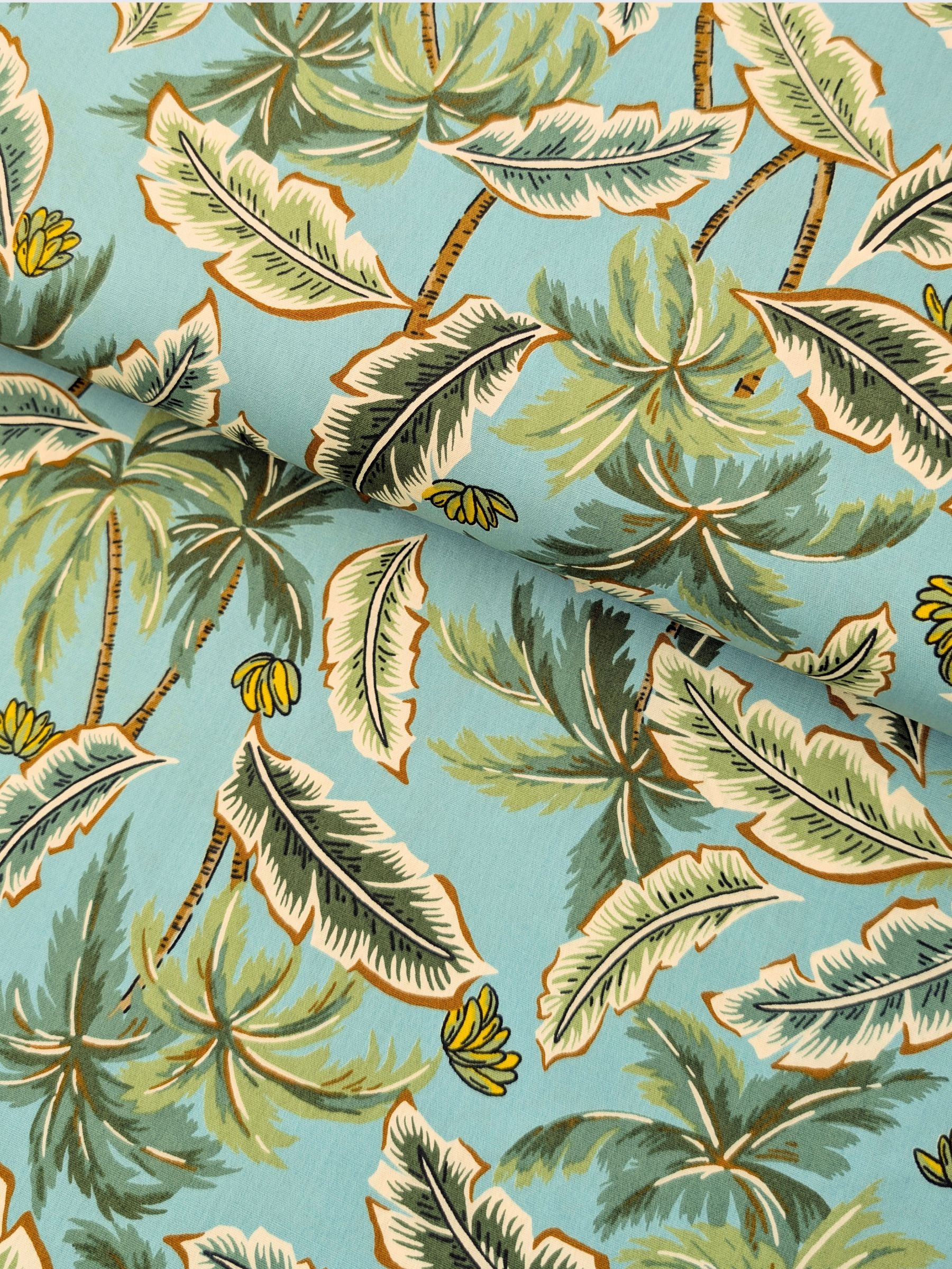 Sevenberry - Tropical Palms Cotton Broadcloth Fabric - Turquoise