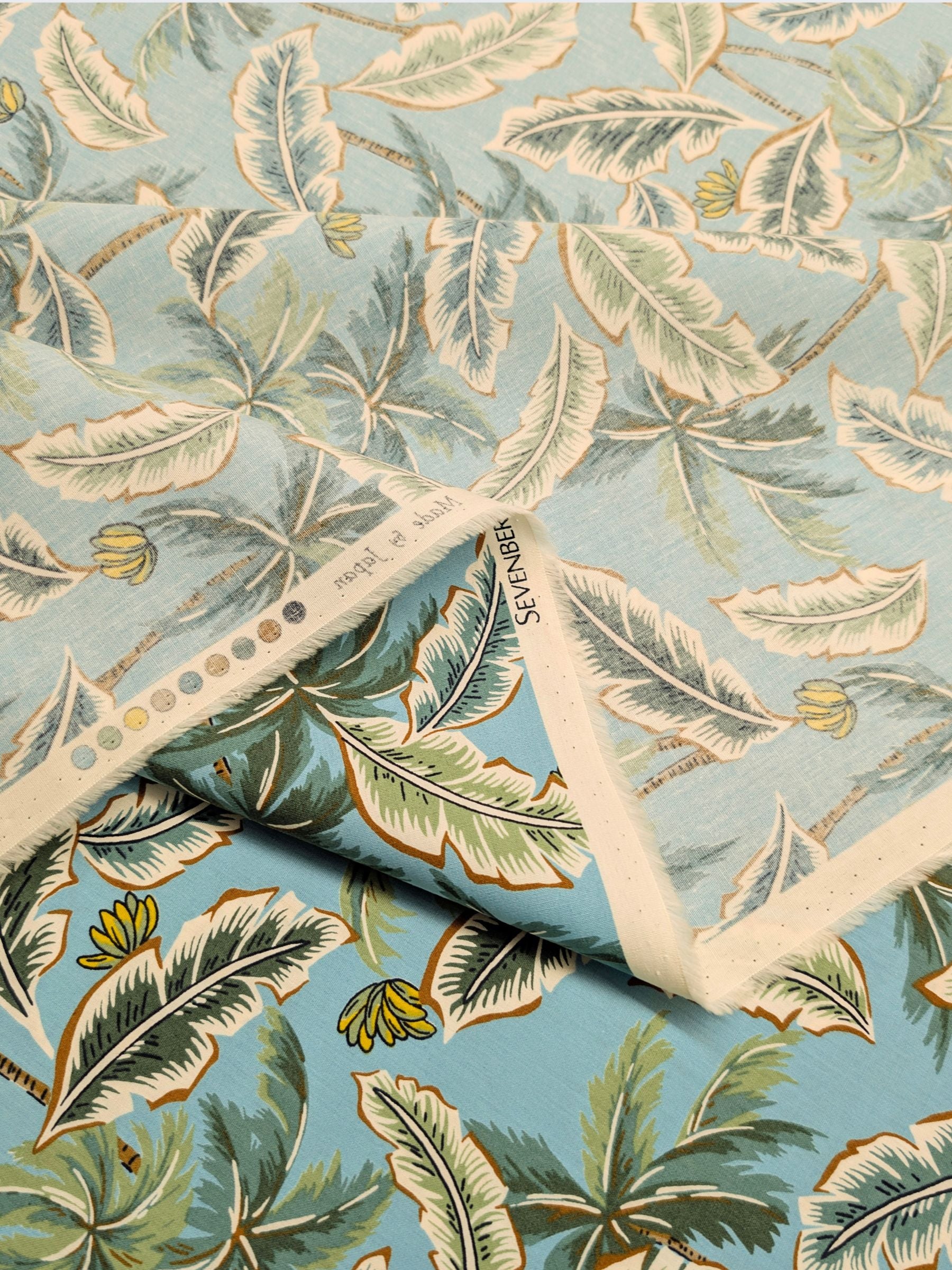 Sevenberry - Tropical Palms Cotton Broadcloth Fabric - Turquoise