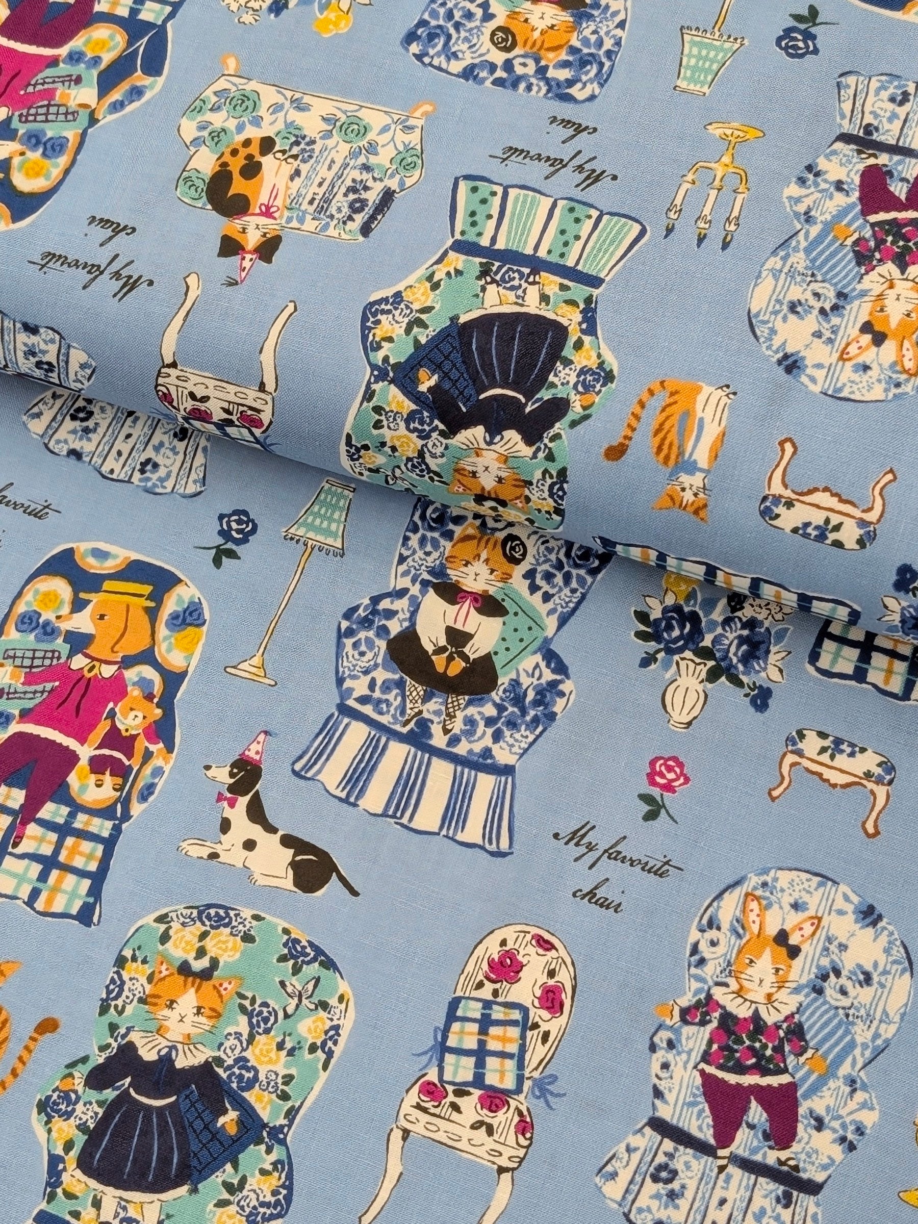 Yuwa - My Favorite Chair Cotton Shirting Fabric - Blue