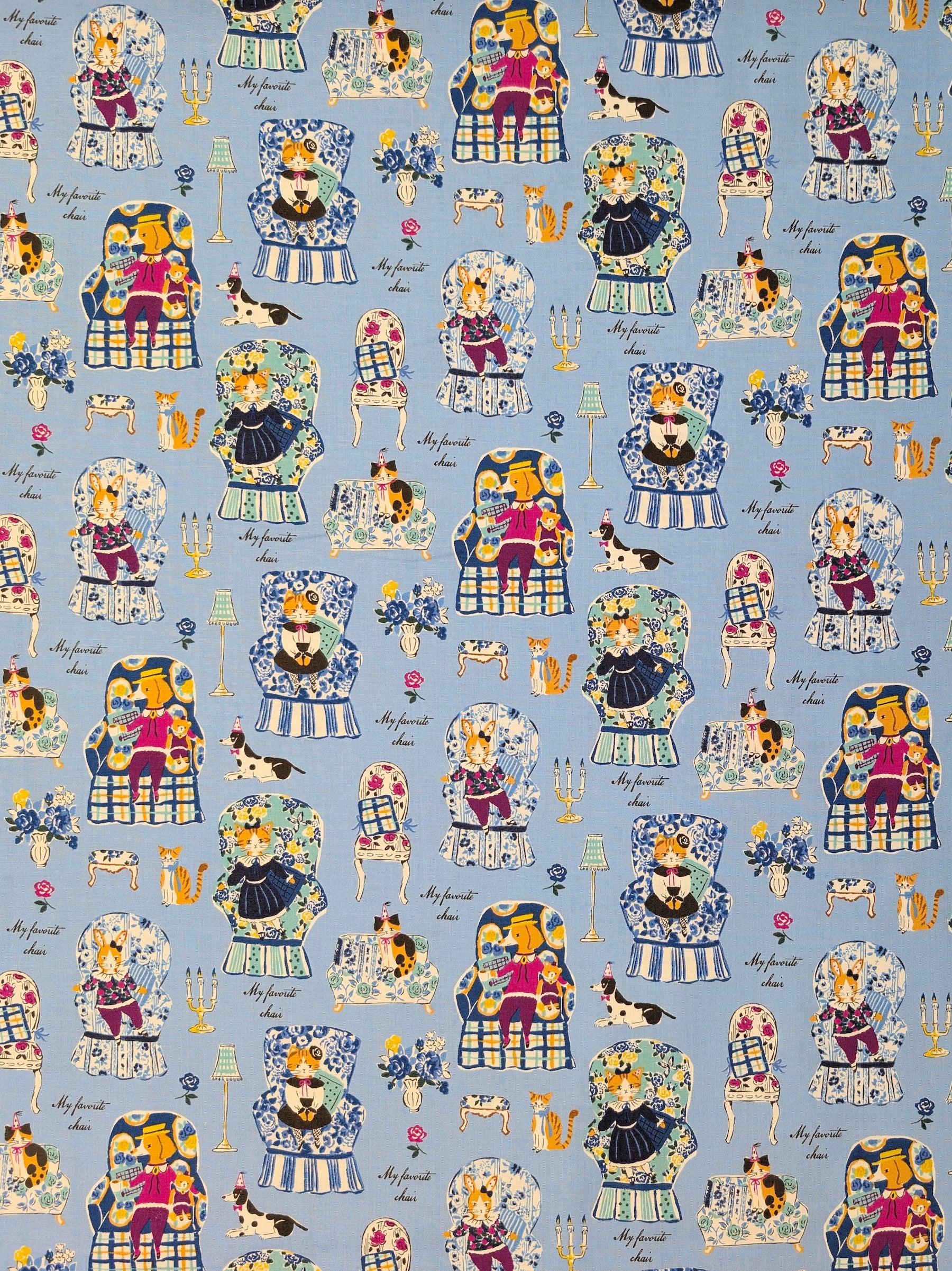 Yuwa - My Favorite Chair Cotton Shirting Fabric - Blue