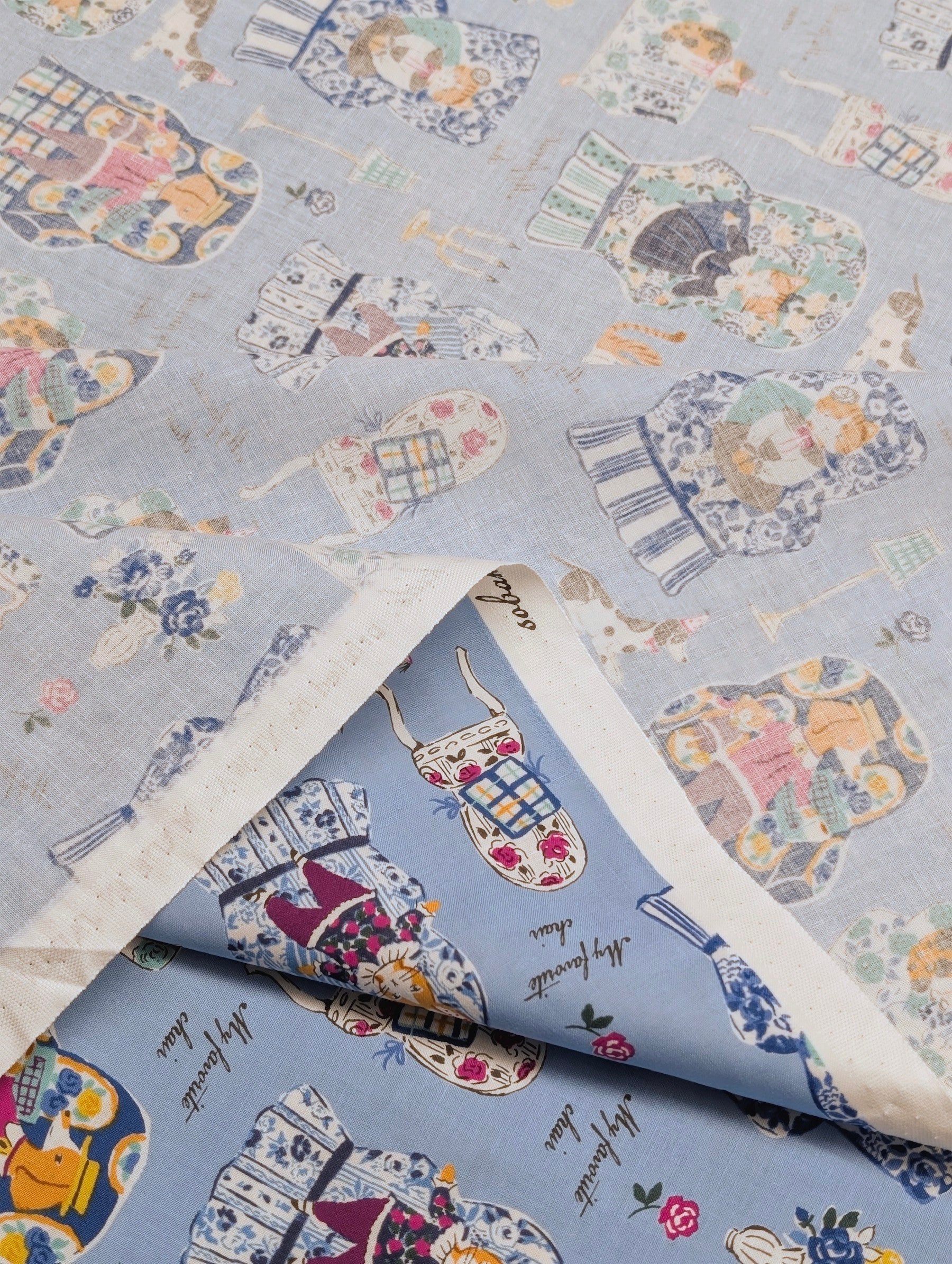 Yuwa - My Favorite Chair Cotton Shirting Fabric - Blue