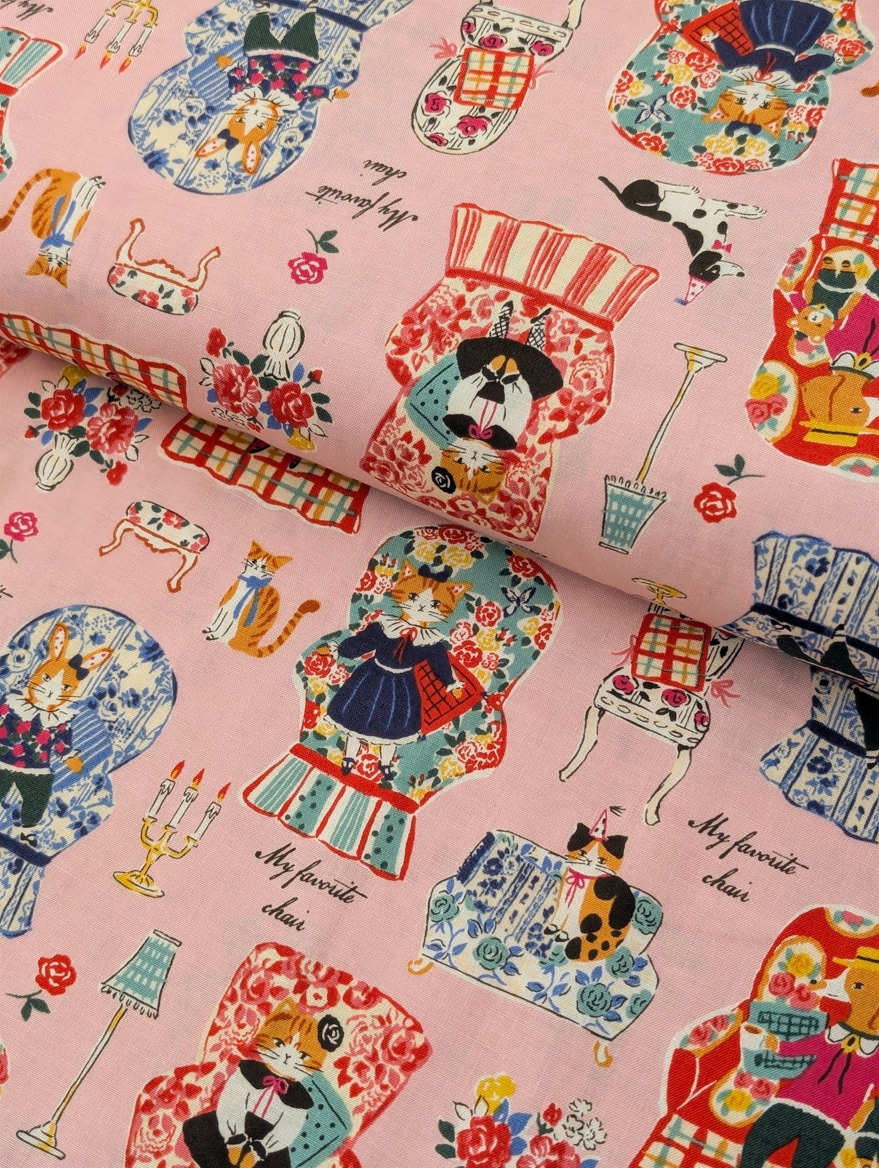 Yuwa - My Favorite Chair Cotton Shirting Fabric - Pink
