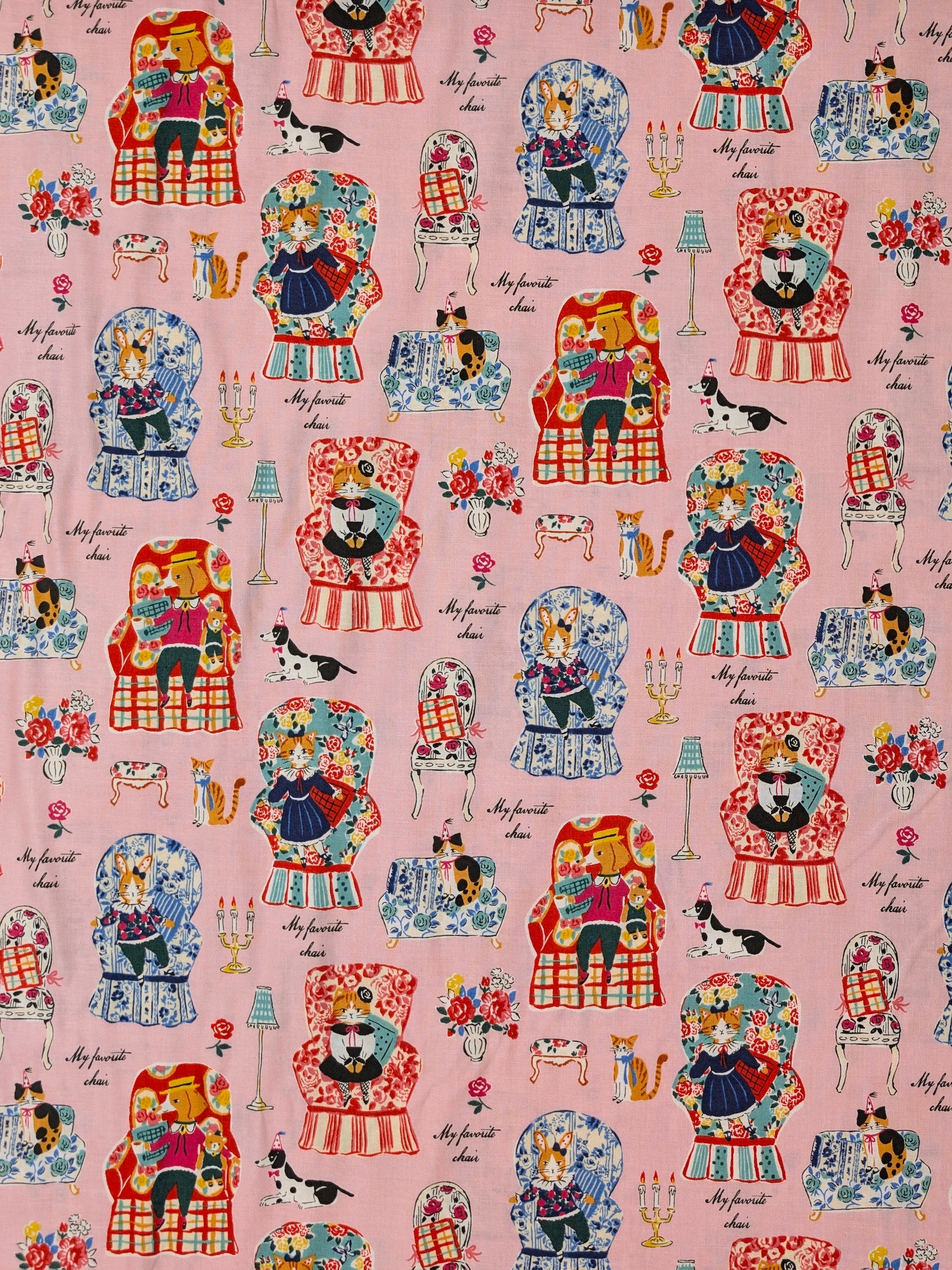 Yuwa - My Favorite Chair Cotton Shirting Fabric - Pink