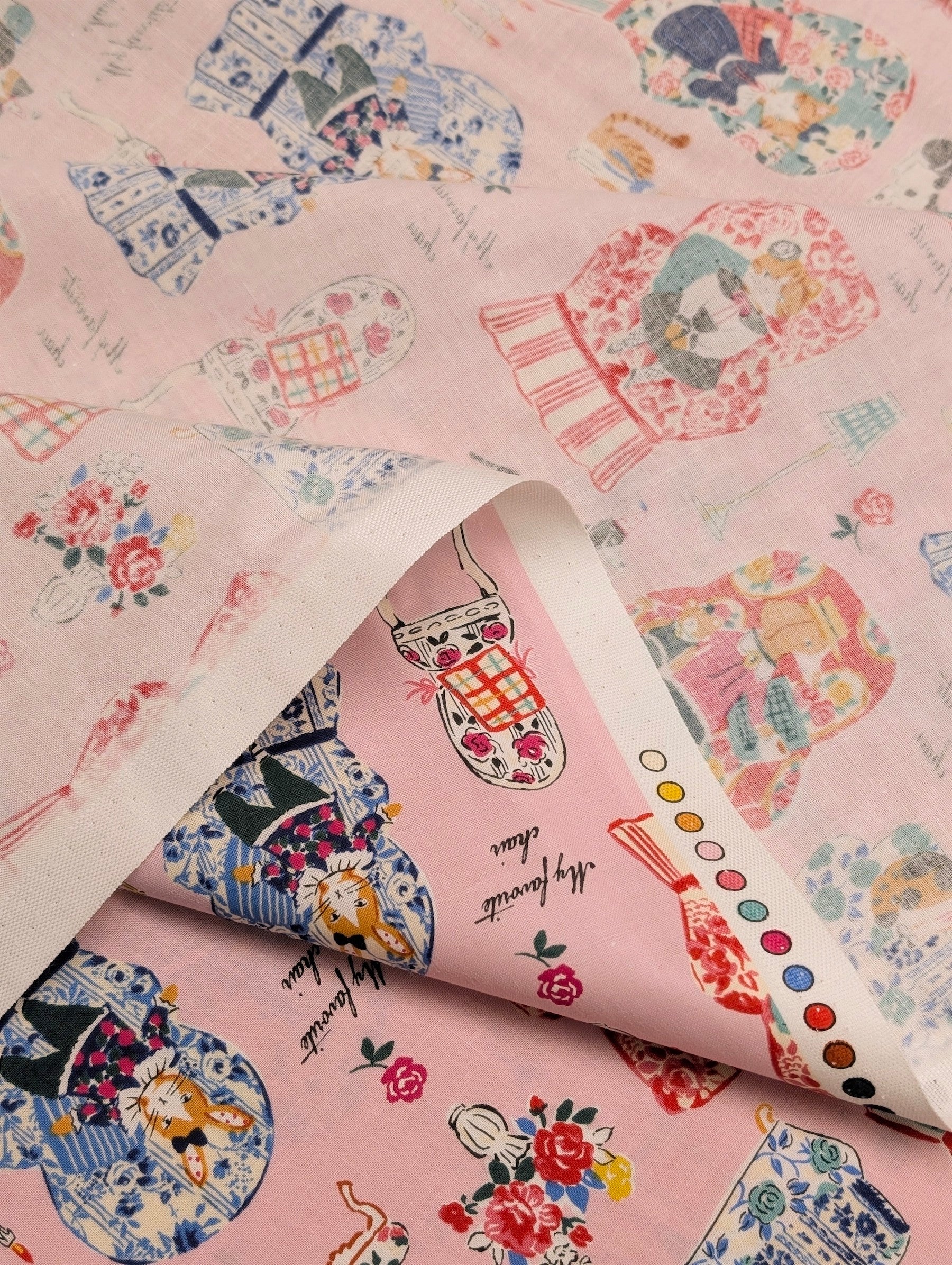 Yuwa - My Favorite Chair Cotton Shirting Fabric - Pink