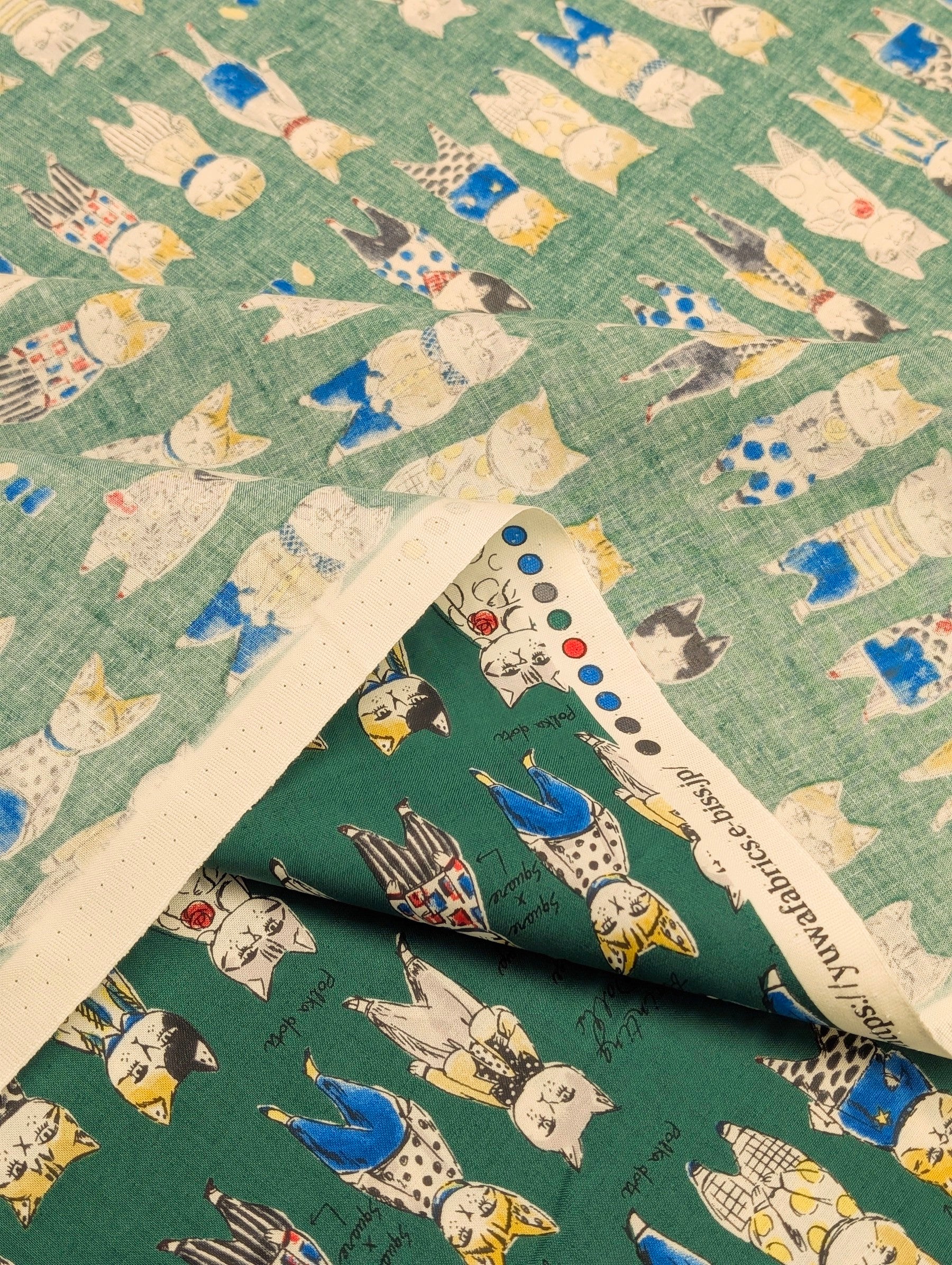 Yuwa - Concept Cats Cotton Shirting Fabric - Green