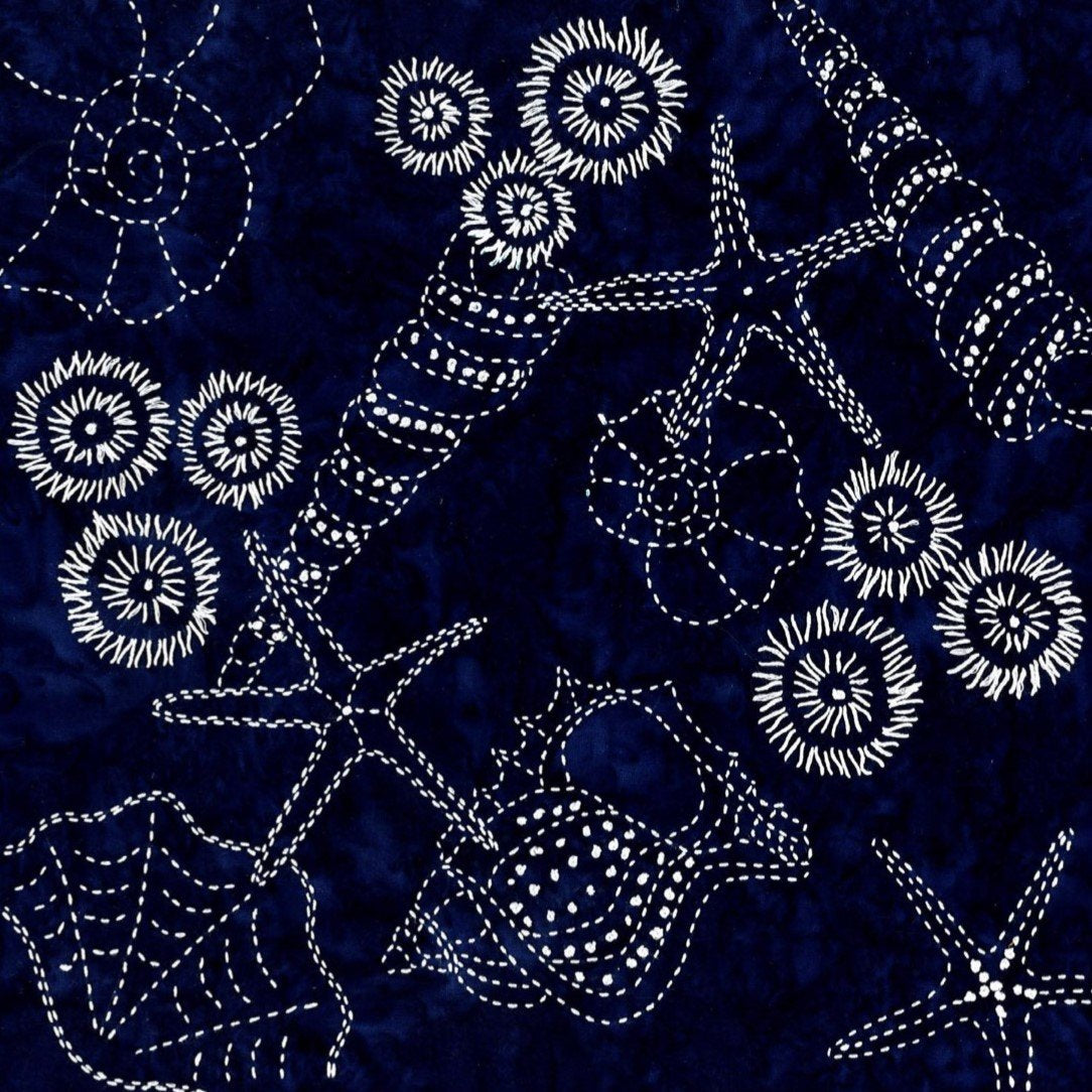 Sylvia Pippen - Scattered Shells #1 Pre-Printed Sashiko Cotton Panel - Indigo Batik