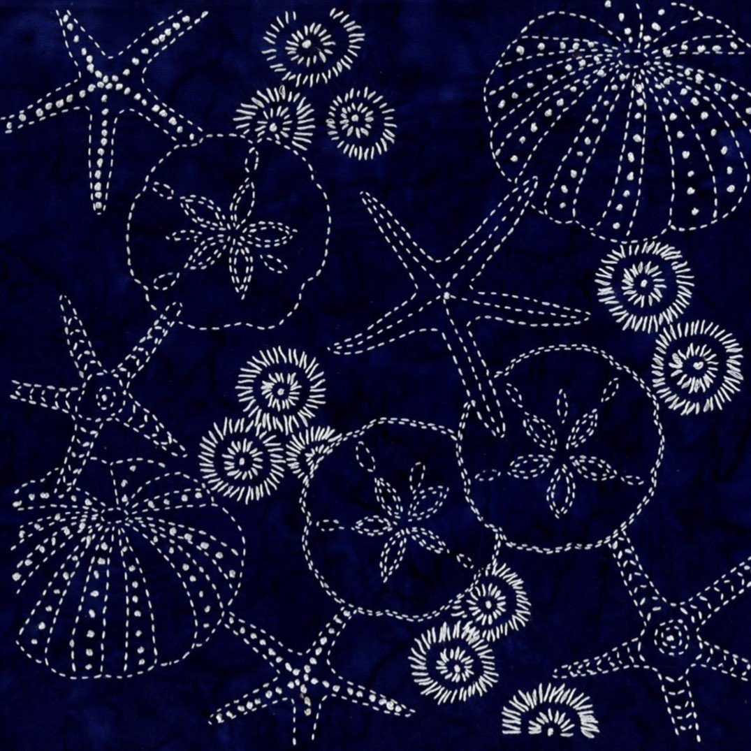 Sylvia Pippen - Scattered Shells #2 Pre-Printed Sashiko Cotton Panel - Indigo Batik