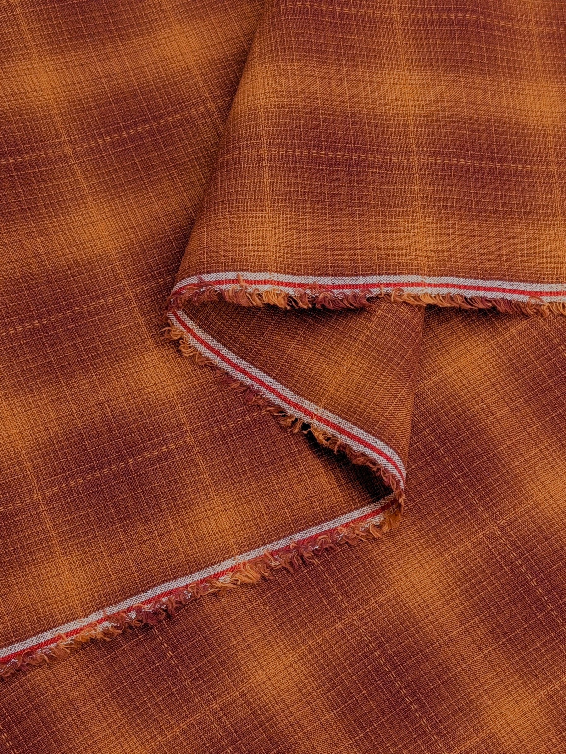 Handworks - Ombre Glen Plaid Yarn Dyed Cotton Fabric - Brick