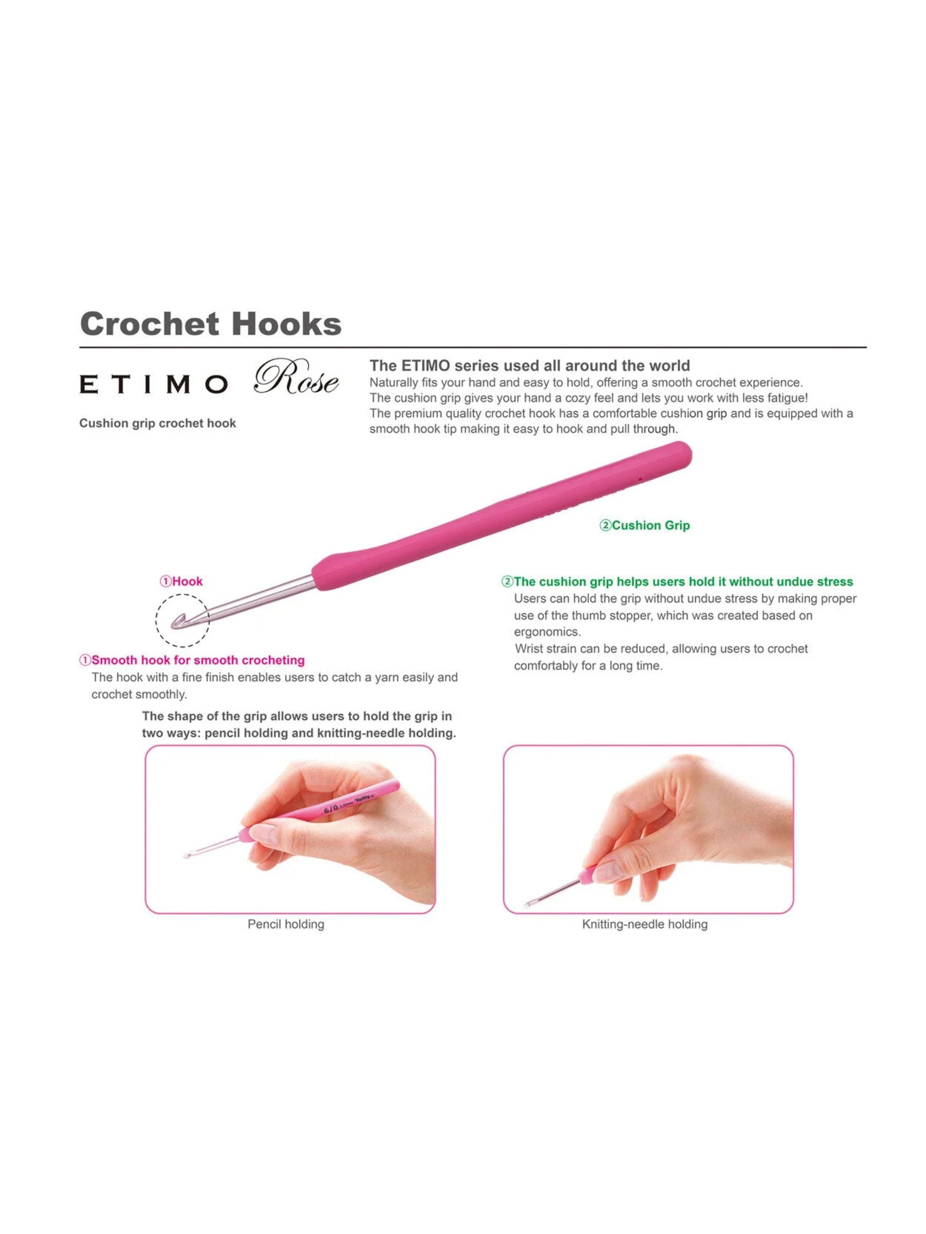 Tulip - "Etimo" Rose Crochet Hook with Cushion Grip Singles Various Sizes - Large