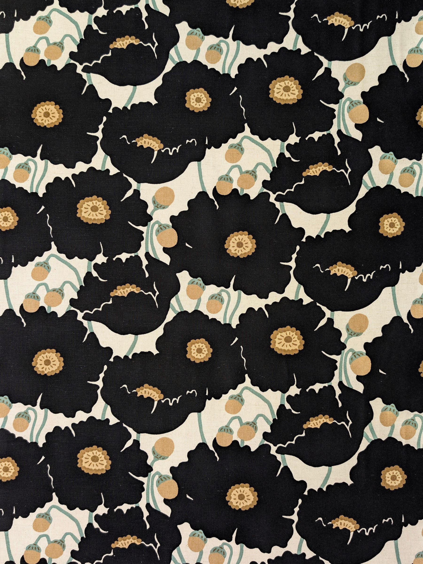 Kobayashi - Giant Scandinavian Poppies Cotton Linen Light Canvas Japanese Fabric - Black