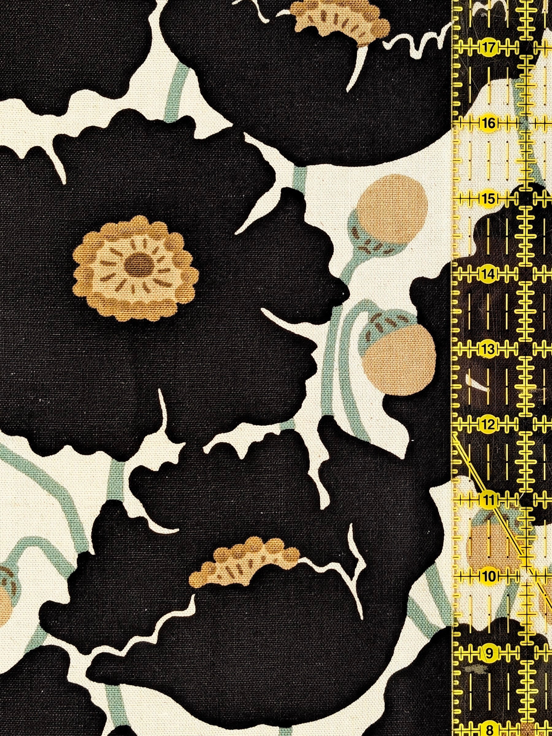 Kobayashi - Giant Scandinavian Poppies Cotton Linen Light Canvas Japanese Fabric - Black