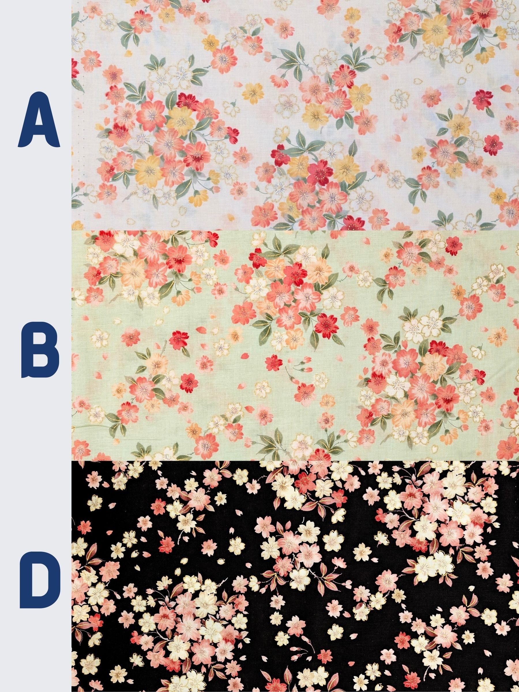Kokka - Golden Cherry Blossoms Cotton Sheeting Fabric - Black