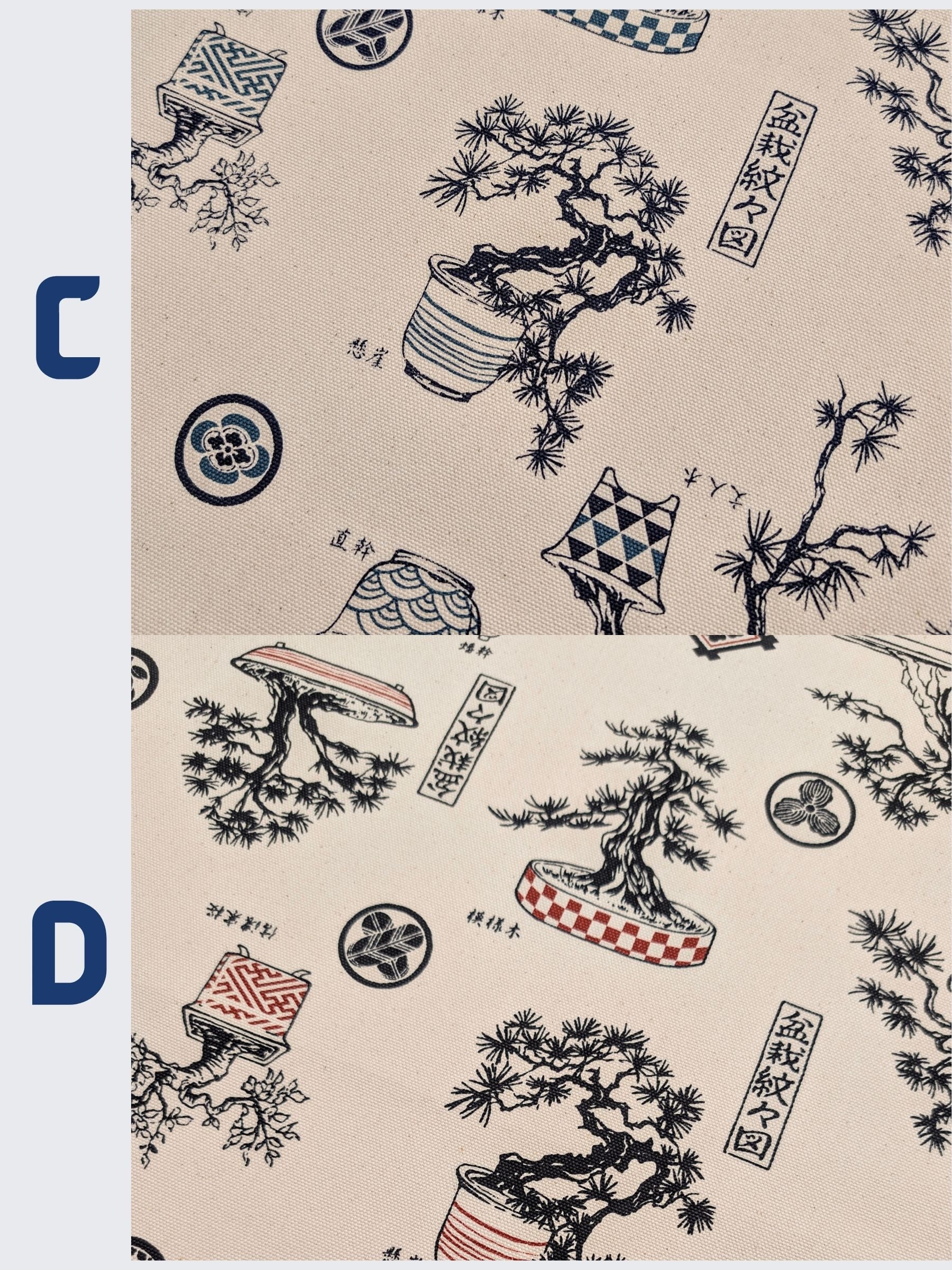 Kokka - Bonsai Trees Cotton Duck Canvas Fabric - Beige & Blue