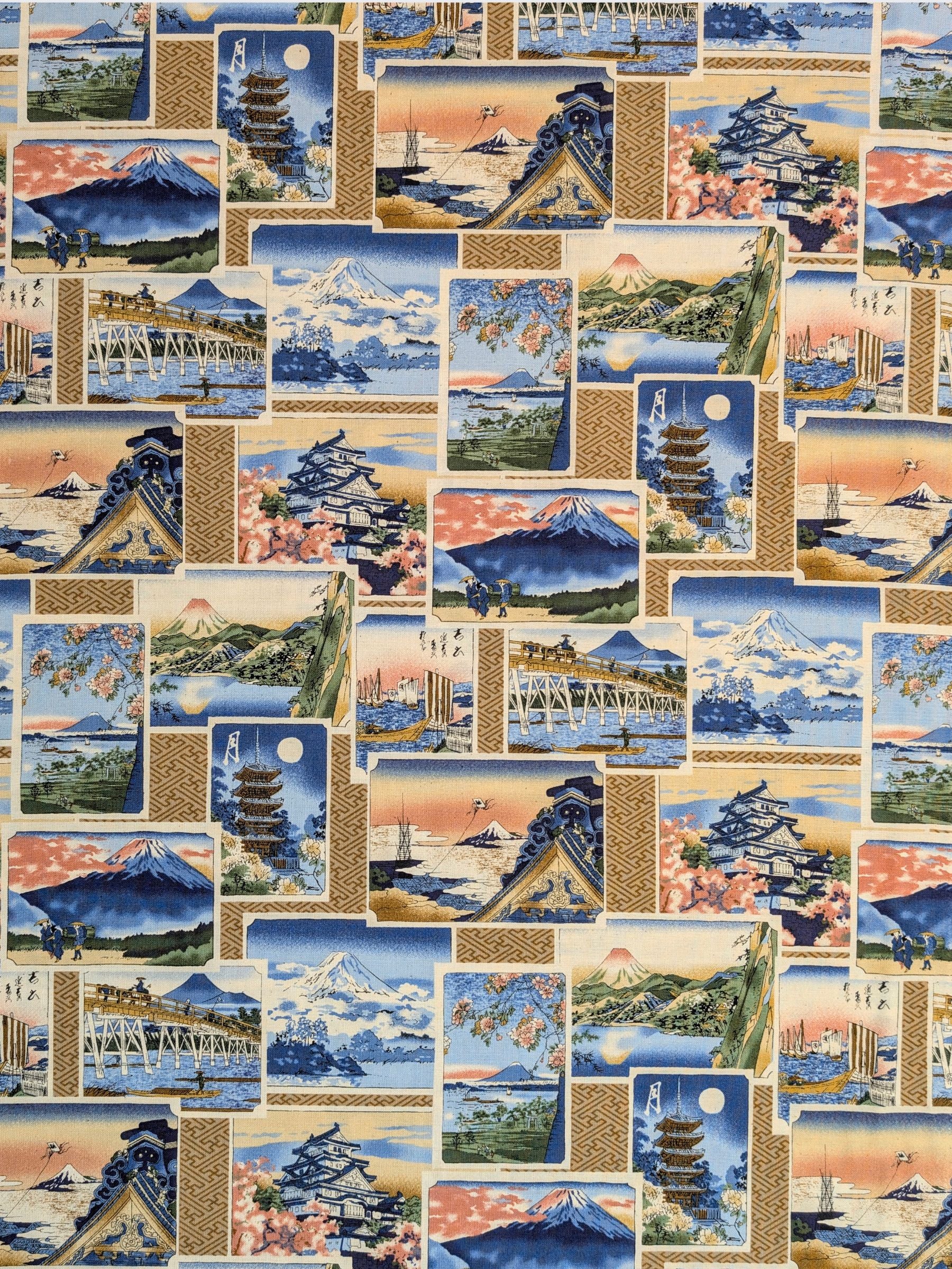Kokka - Japanese Country Scenes Cotton Sheeting Fabric - Tan