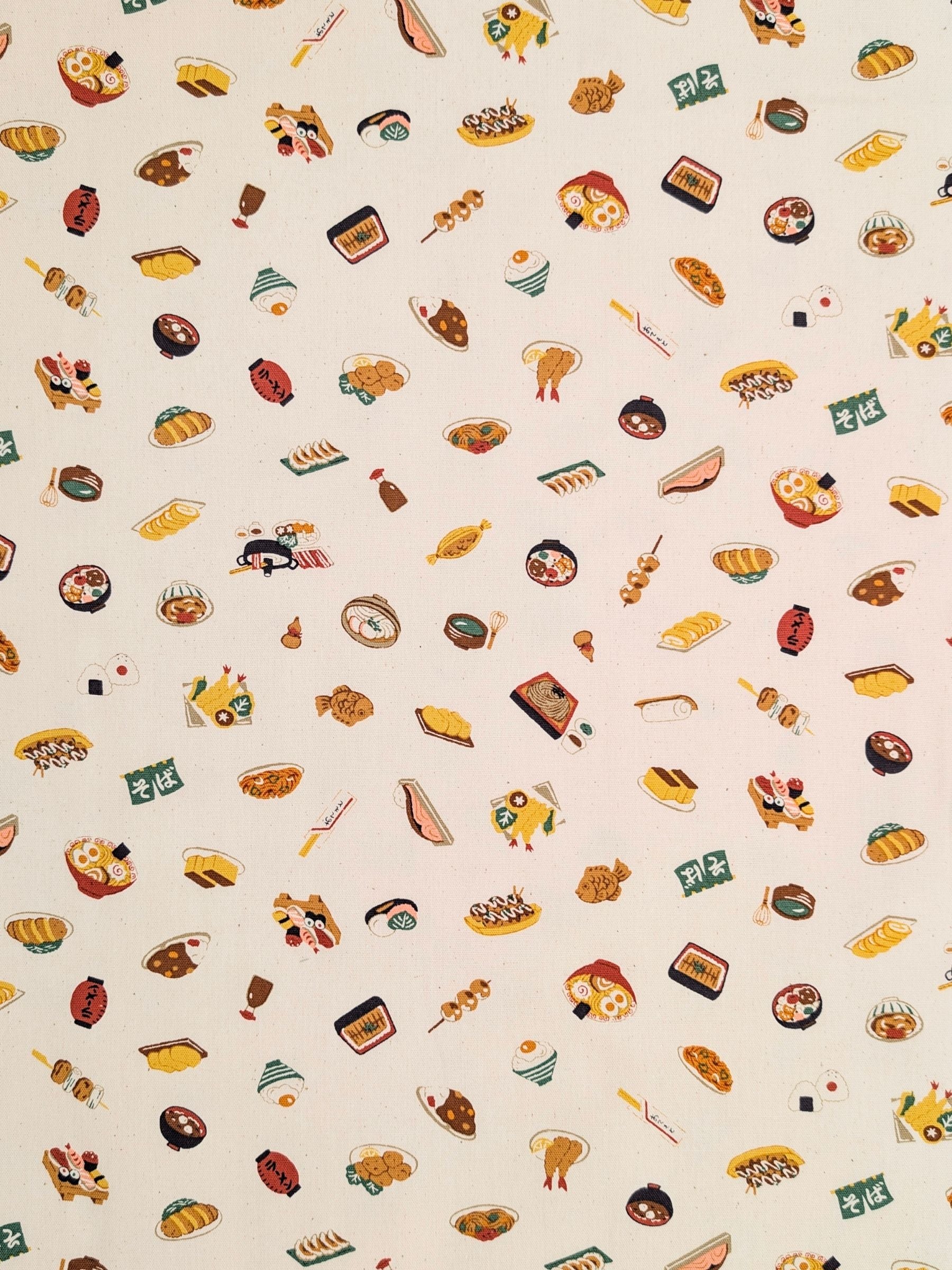 Kokka - Cute Japanese Meal Cotton Oxford Fabric - Beige