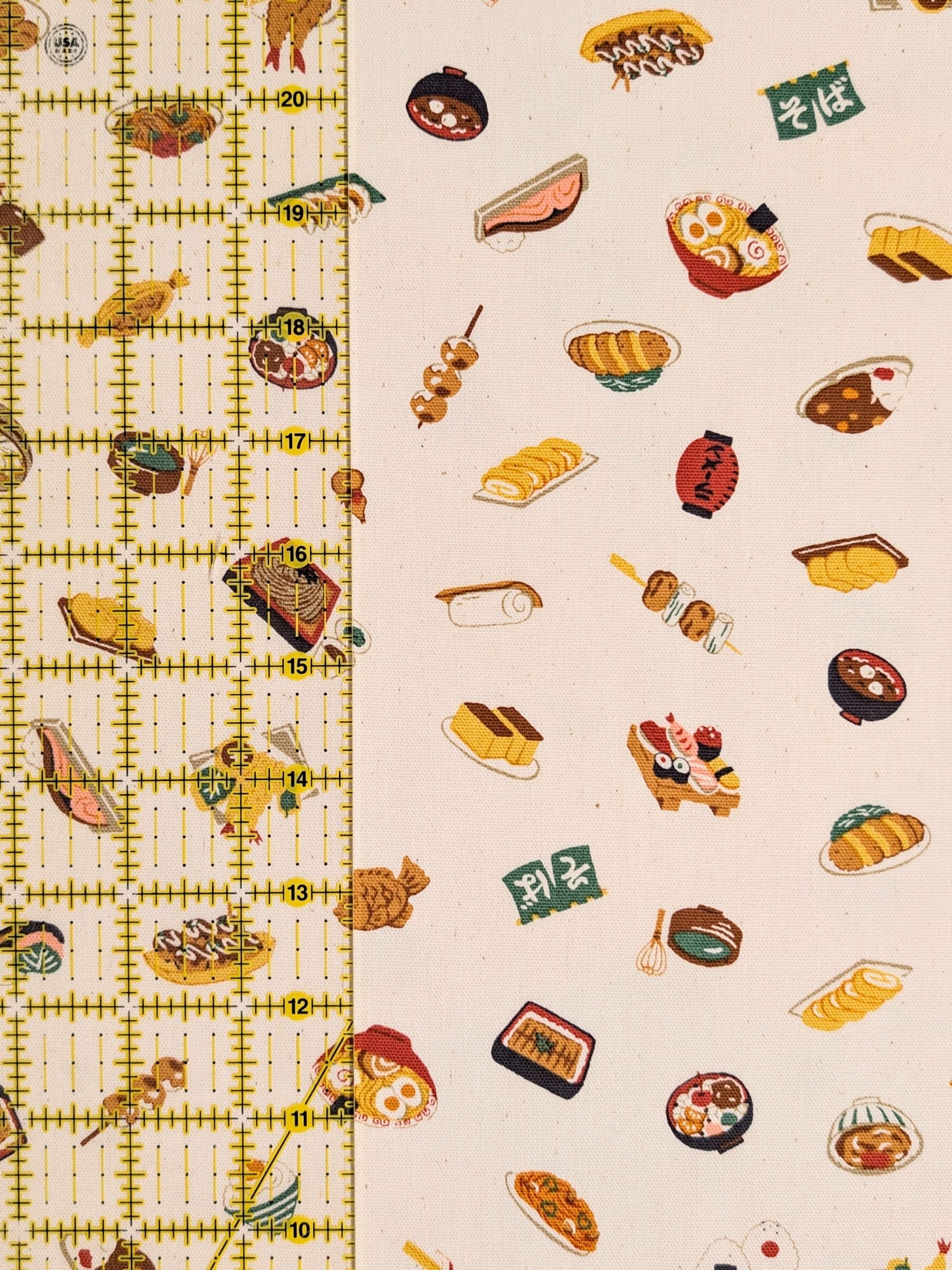 Kokka - Cute Japanese Meal Cotton Oxford Fabric - Beige