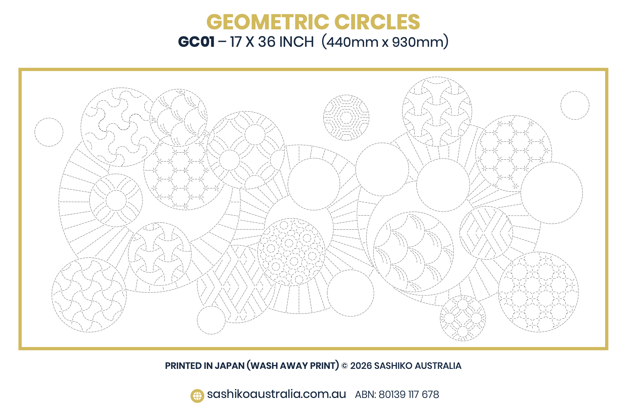 Sashiko Australia - Geometric Circles 1 - Navy