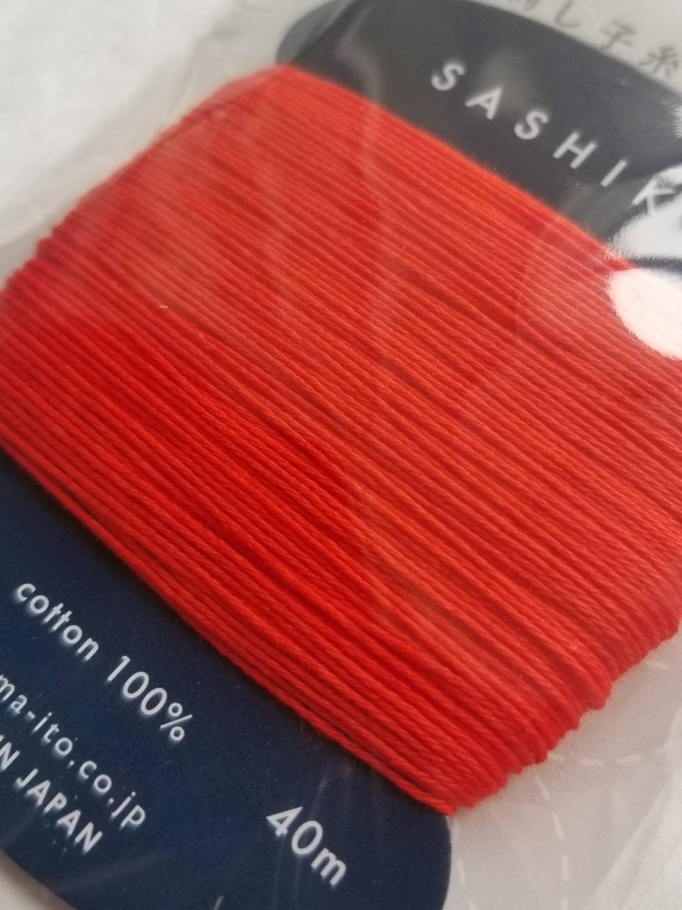Daruma - Cotton Sashiko Thread 40m Card 20/4 - #212 Shu Aka Vermillion Red