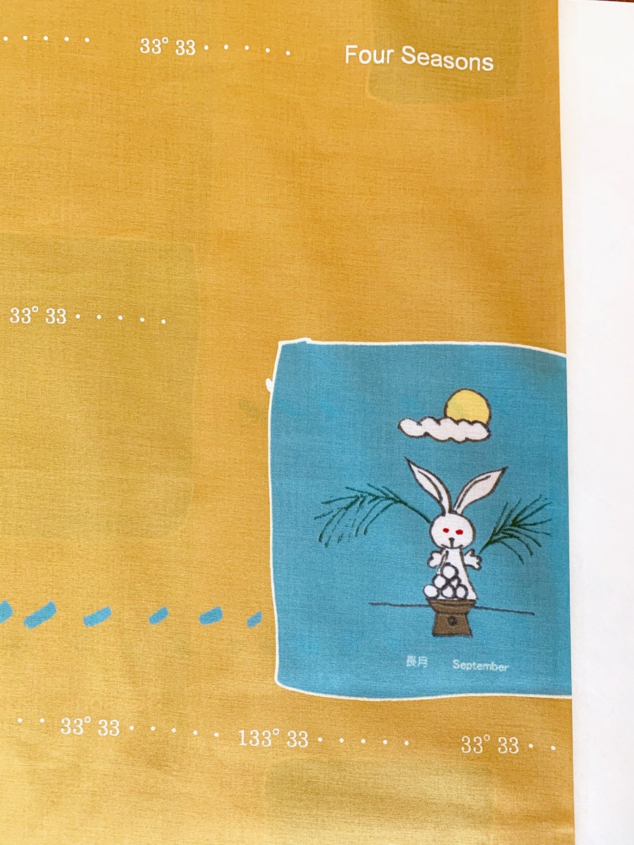 Orimono Imports - SALE Four Seasons by Yoshiko Jinzenji Cotton Fabric - Mustard White and Turquoise