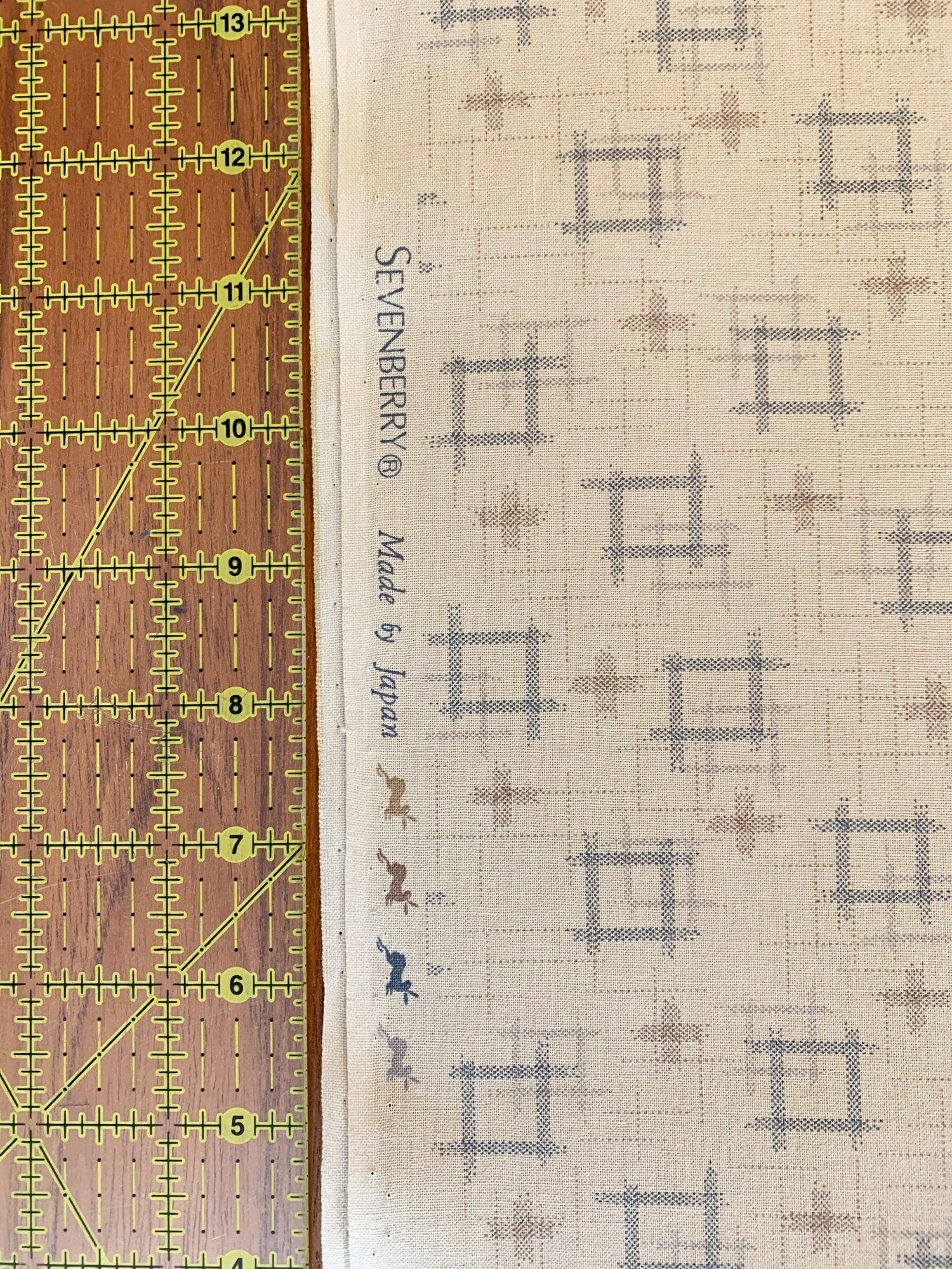 Sevenberry printed ikat kasuri well hashtag Japanese cotton fabric 88229-1-1 beige