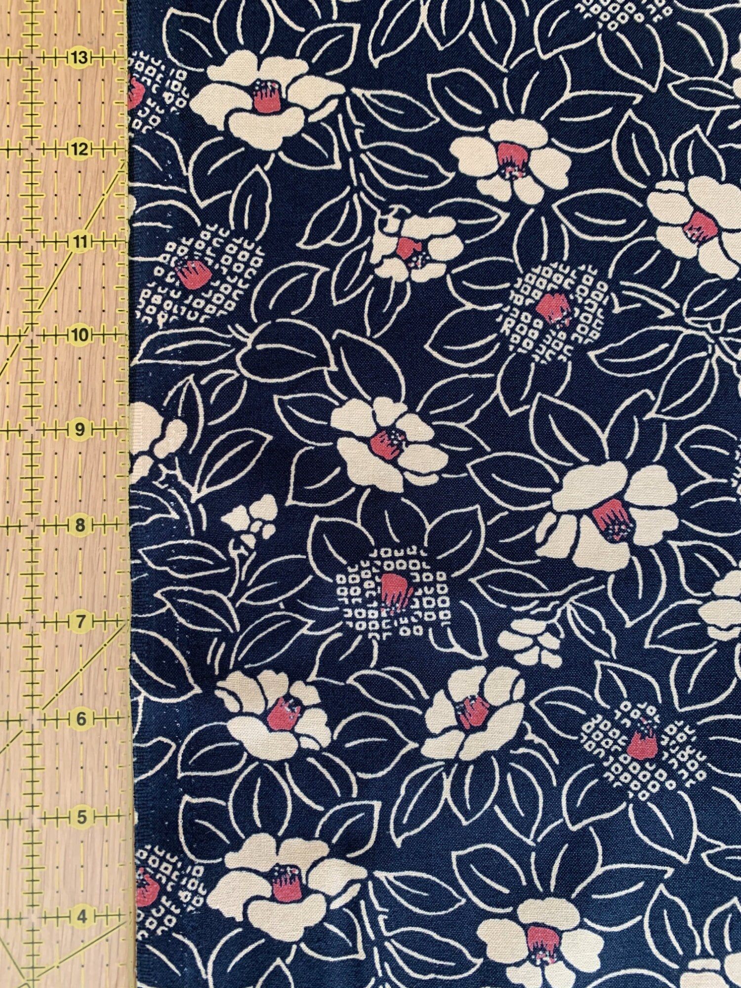 Blooming Camellias Japanese Cotton Fabric KW-3510 36A blue beige red