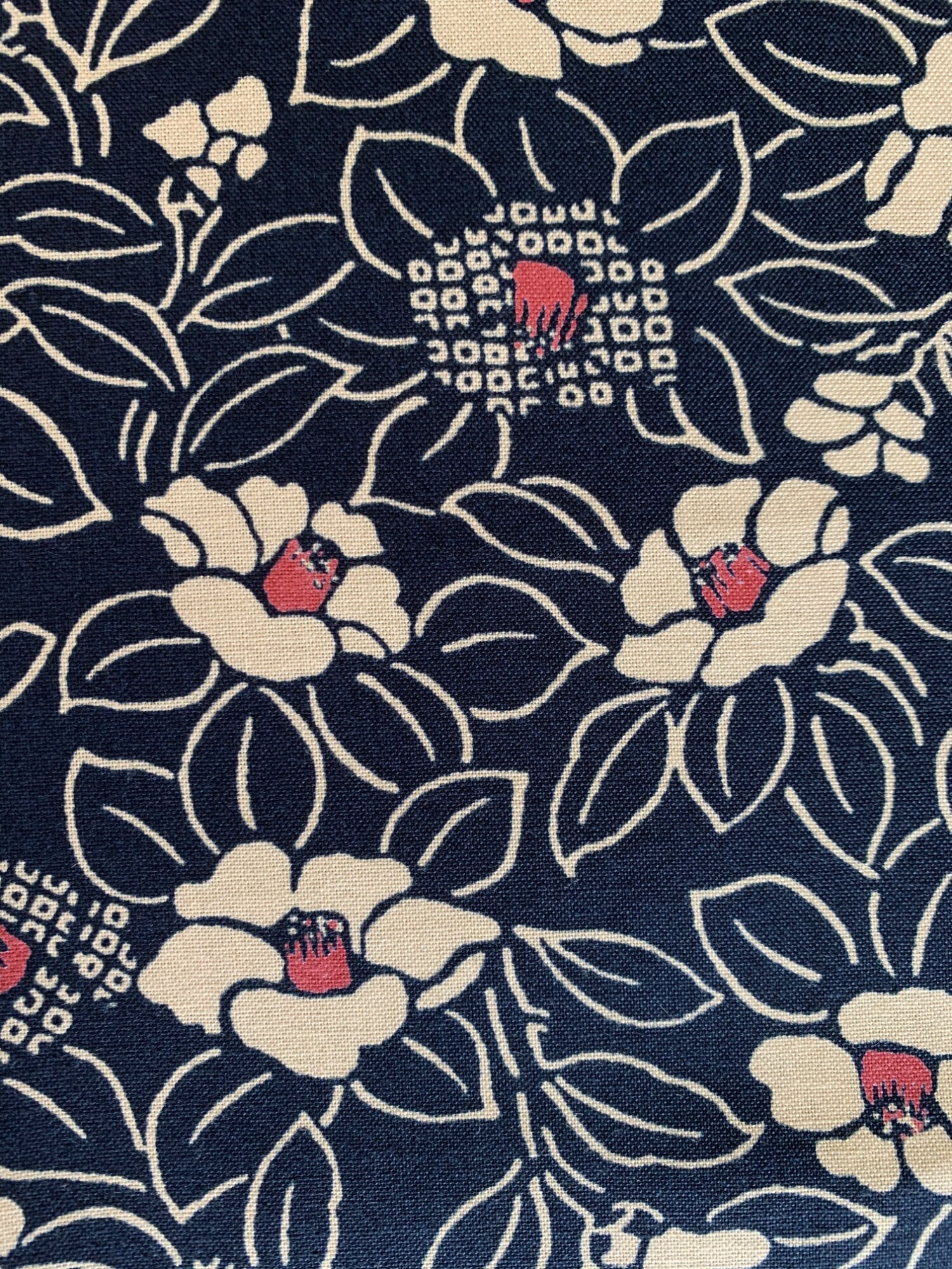Blooming Camellias Japanese Cotton Fabric KW-3510 36A blue beige red
