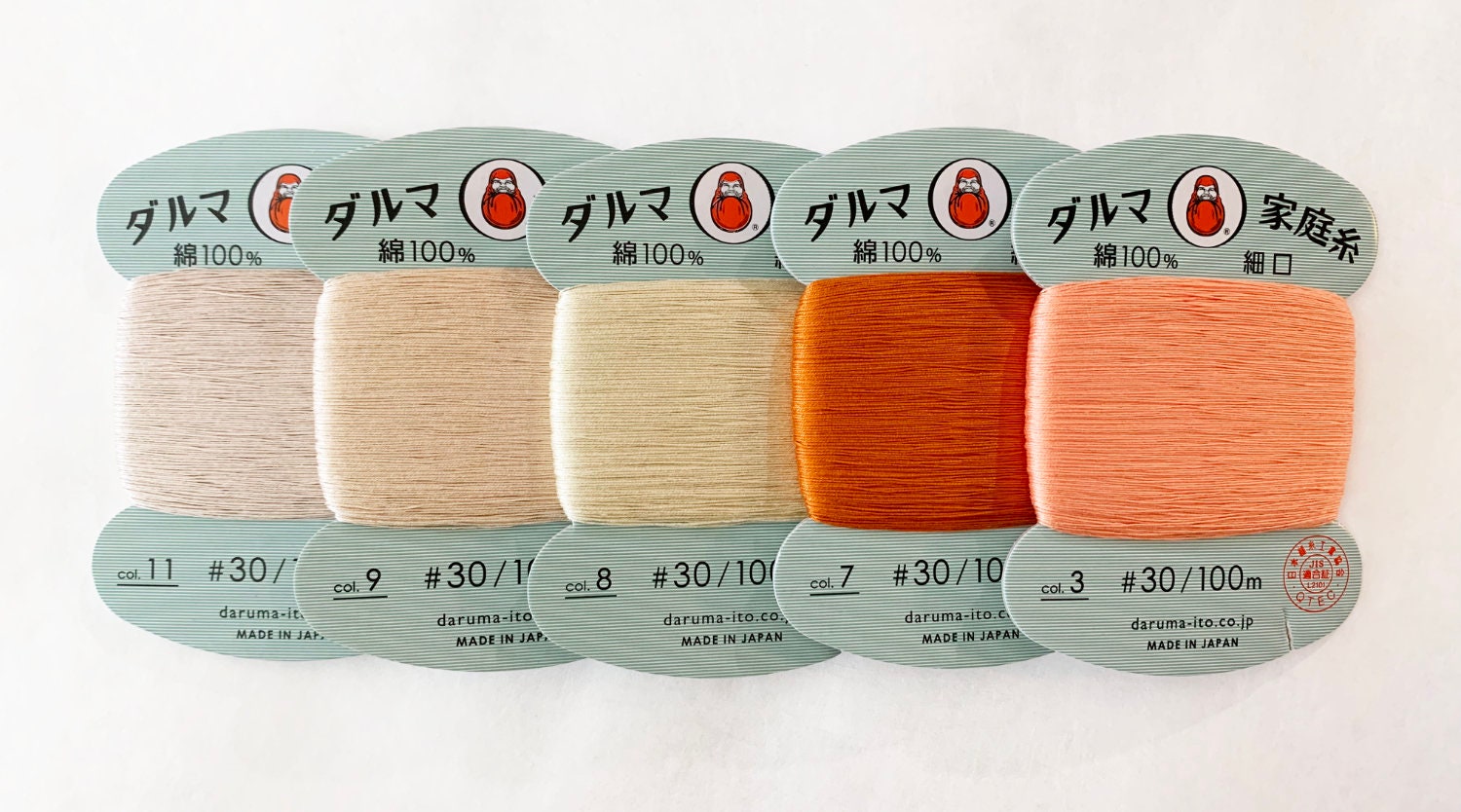 Daruma - Cotton Hand Sewing Thread Size #30 100m Card - Color #11 White Tea
