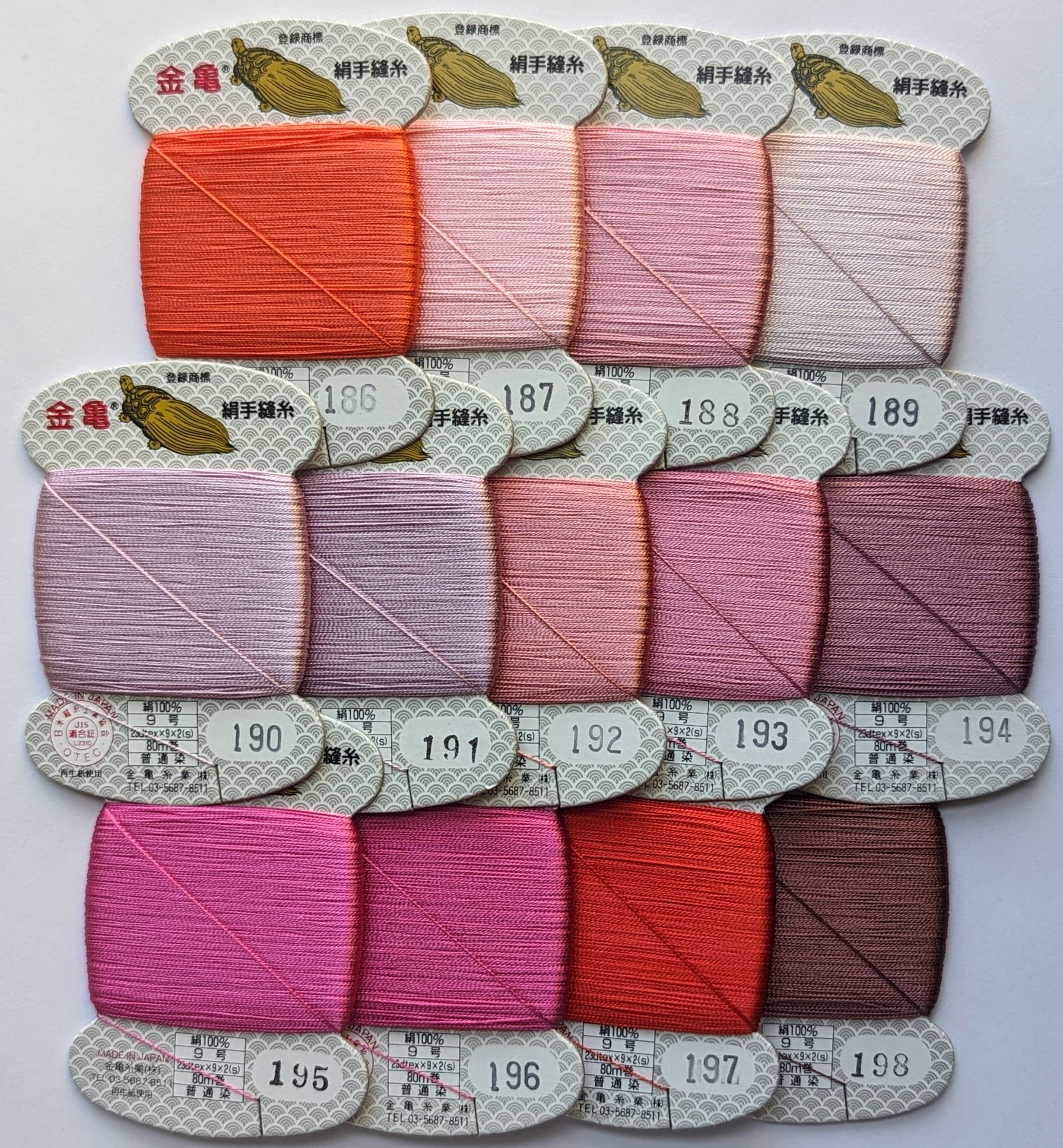Kinkame - Silk Hand Sewing Thread 80m Card - Color #198 Old Mahogany