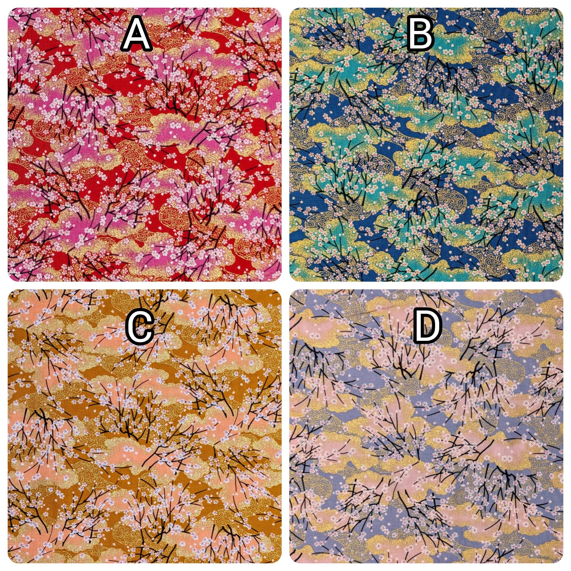 Cherry Blossom Trees with Gold Japanese cotton fabric A-45000-68 D pink & gray