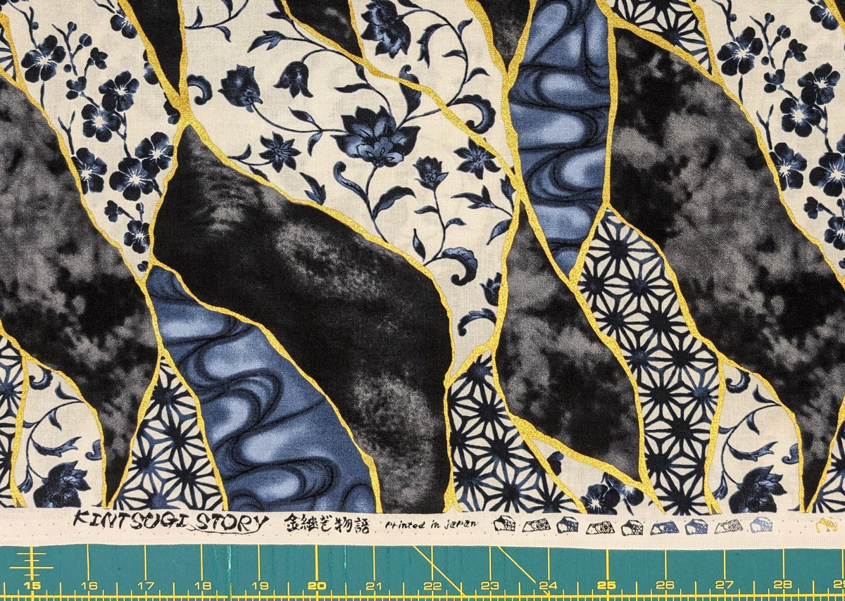 Senyo - Patterned Golden Kintsugi Cotton Fabric - Black
