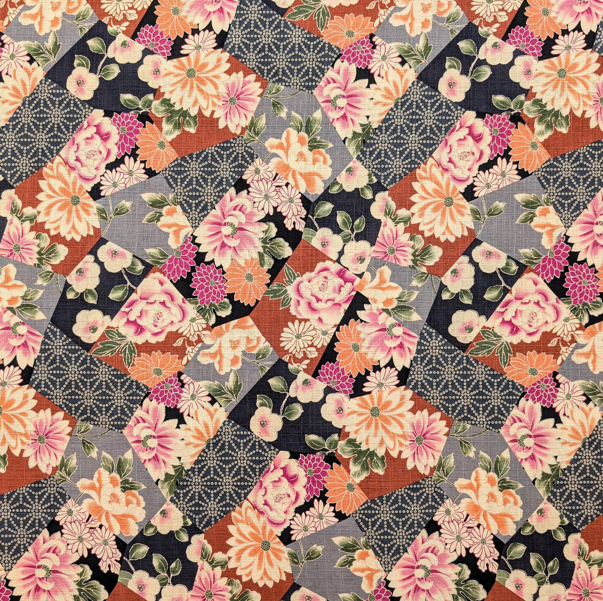 Patterned Floral Collage Hokkoh Japanese dobby cotton fabric 1025-110-2 E gray