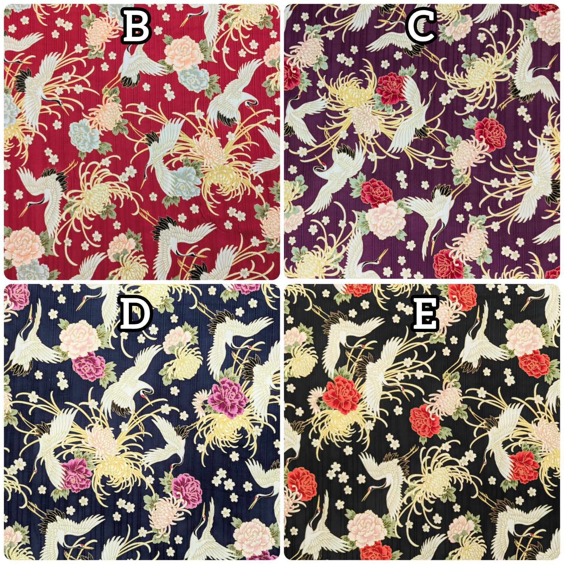 Cosmo - Cranes and Flowers Cotton Shantung - Red