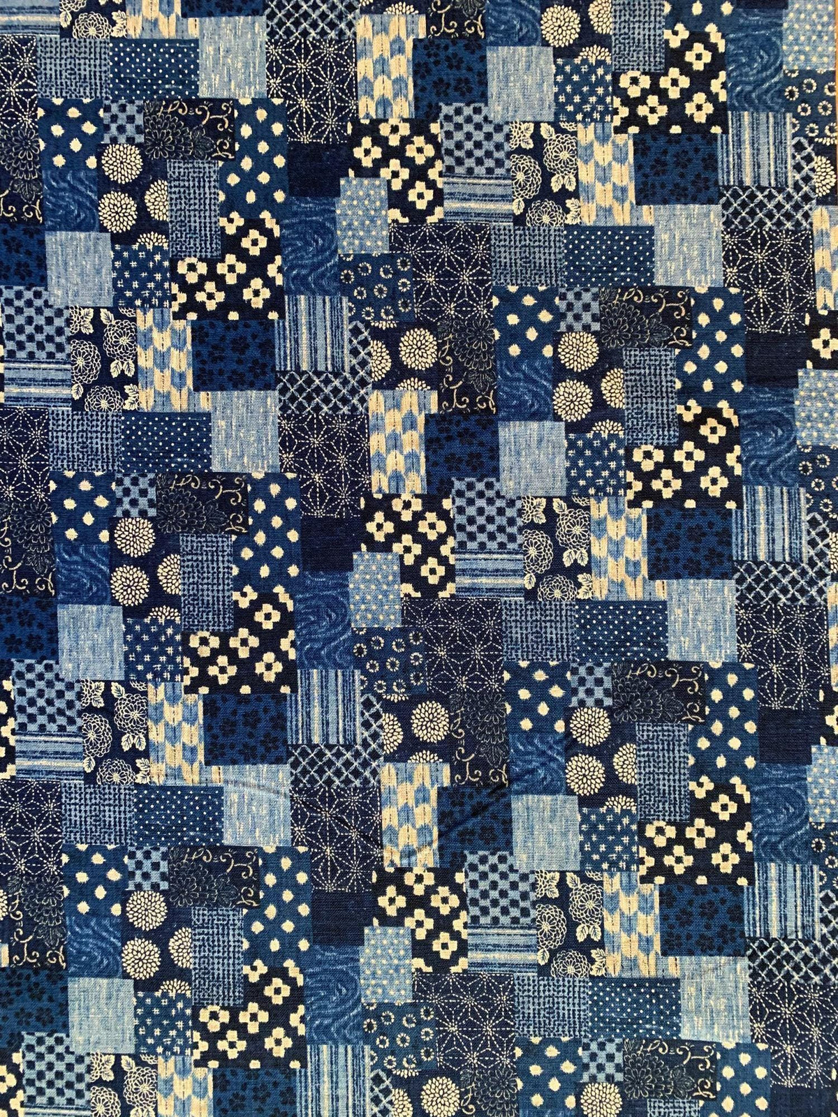 Sevenberry - Boro Patchwork Print Cotton Fabric - Dark Blue