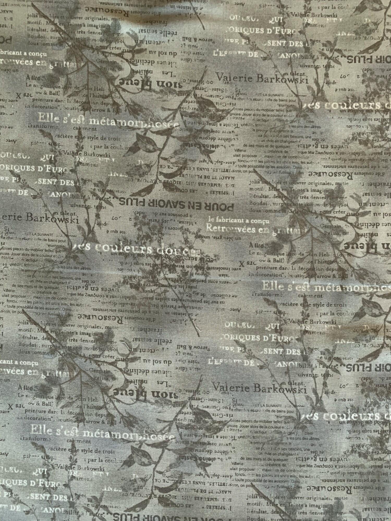 Vancet - Dear Grace Floral Text Cotton Fabric - Gray Green