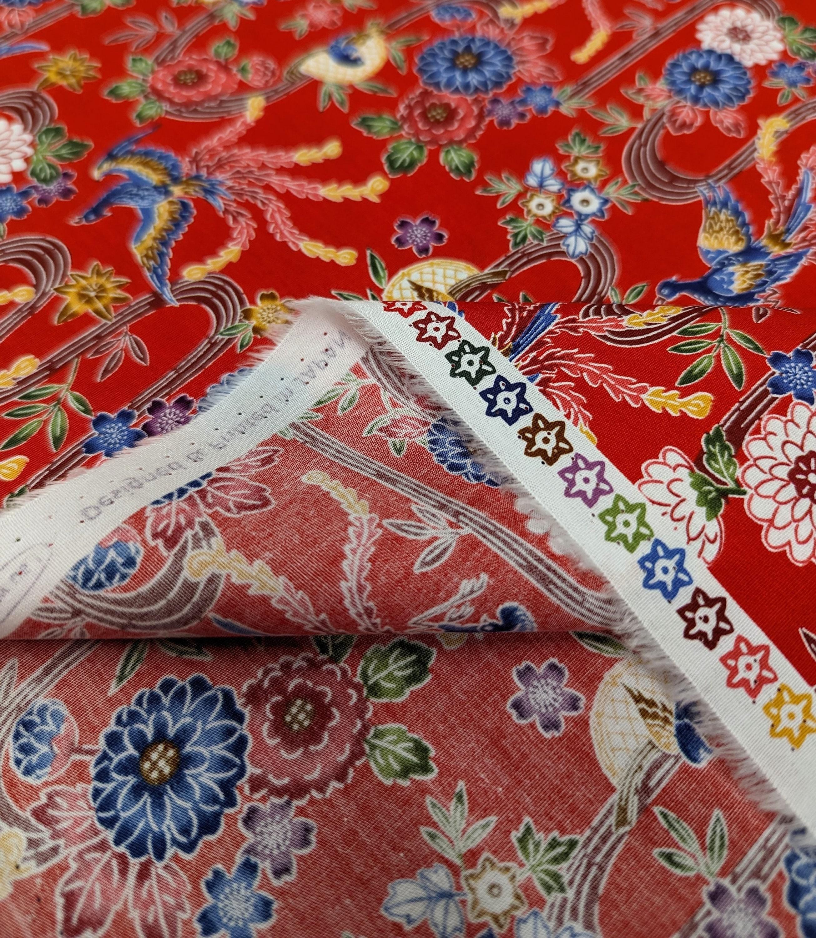 Cosmo - Bingata Phoenix and Flowers Cotton - Red