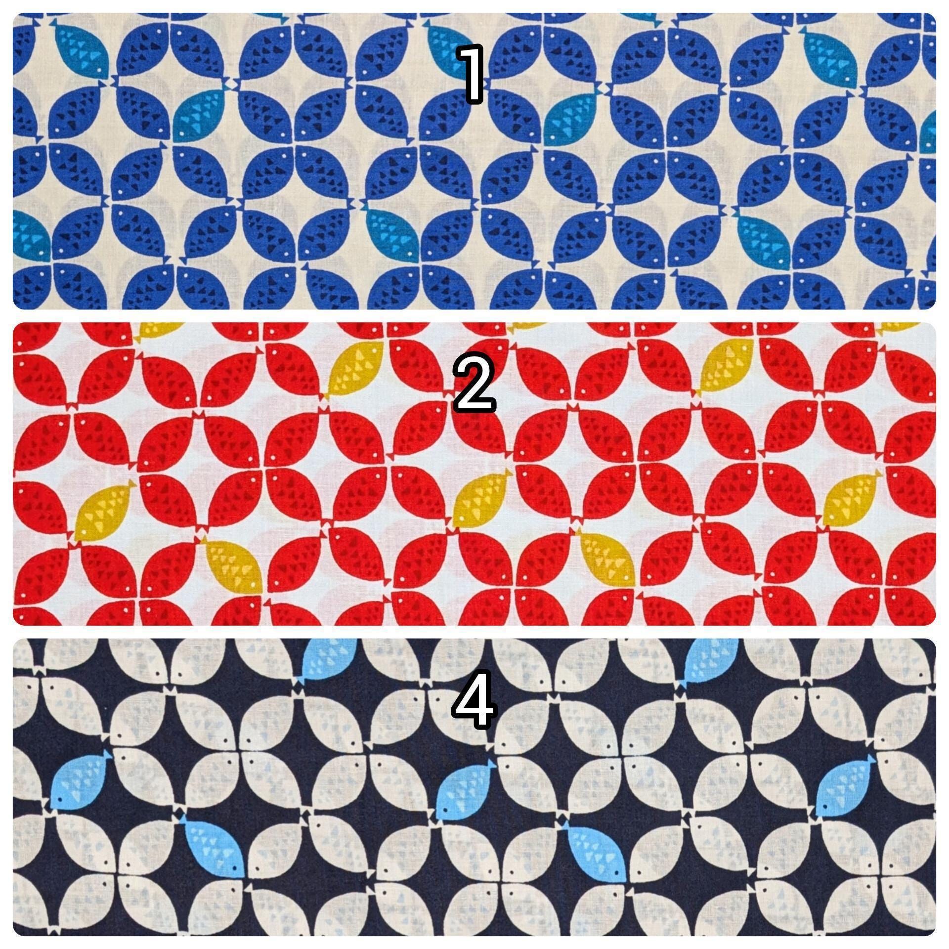 Sevenberry - Shippō Fish Cotton Fabric - Red Yellow and White