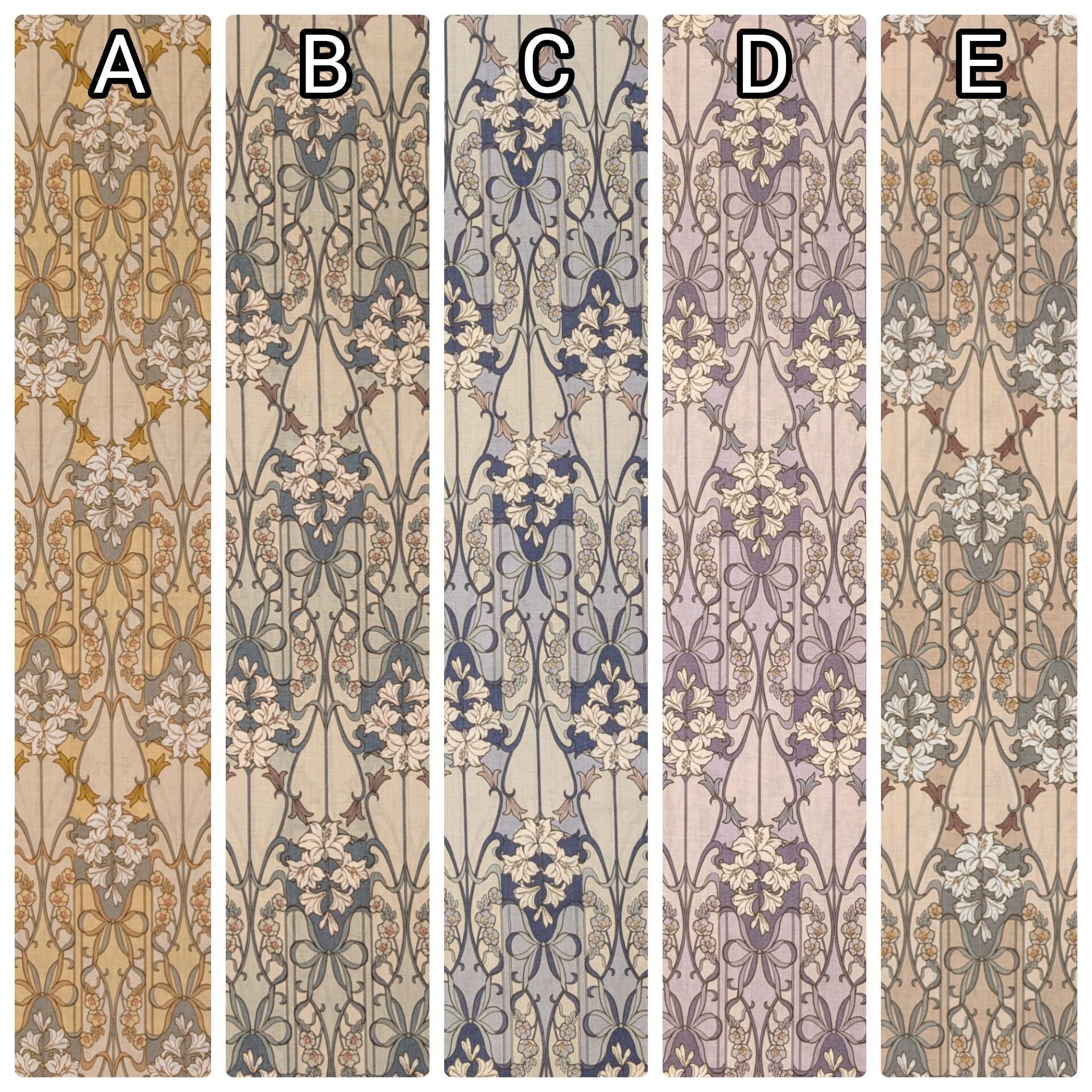 Hokkoh - Nouveau Flower Filigree Cotton Lawn - Medium Blue and Beige