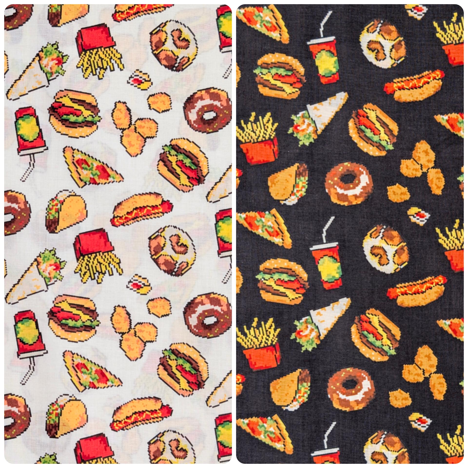 NEW Hokkoh - 8-Bit Fast Food Japanese Cotton Lawn Fabric - White 1026-626-1-A