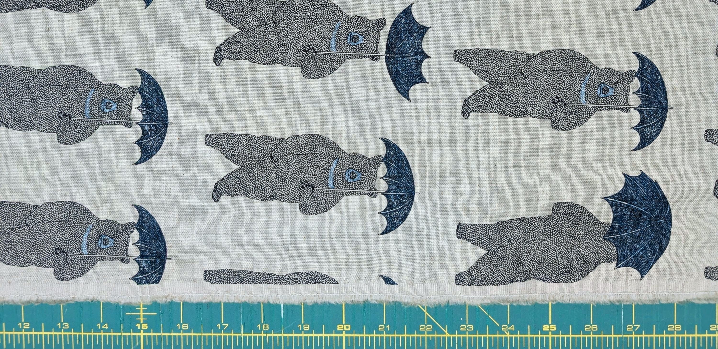 Koizumi - Bear-Able Weather Bears with Umbrellas Cotton/Linen Canvas Fabric - Blues