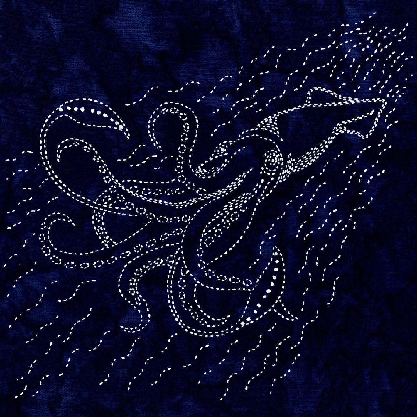 Sylvia Pippen - Squid Pre-Printed Sashiko Cotton Panel - Indigo Batik