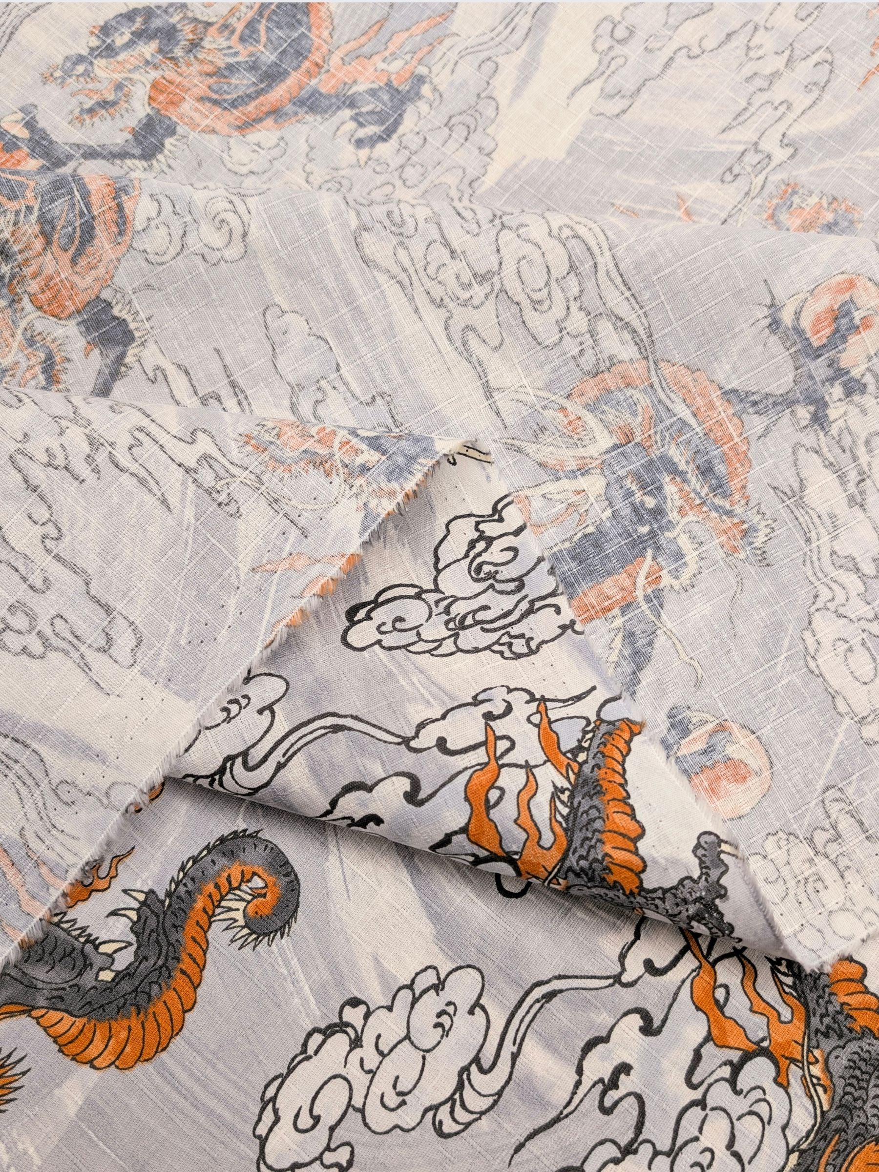 Hokkoh - Ryūjin Water Dragon Cotton Dobby Fabric - Gray