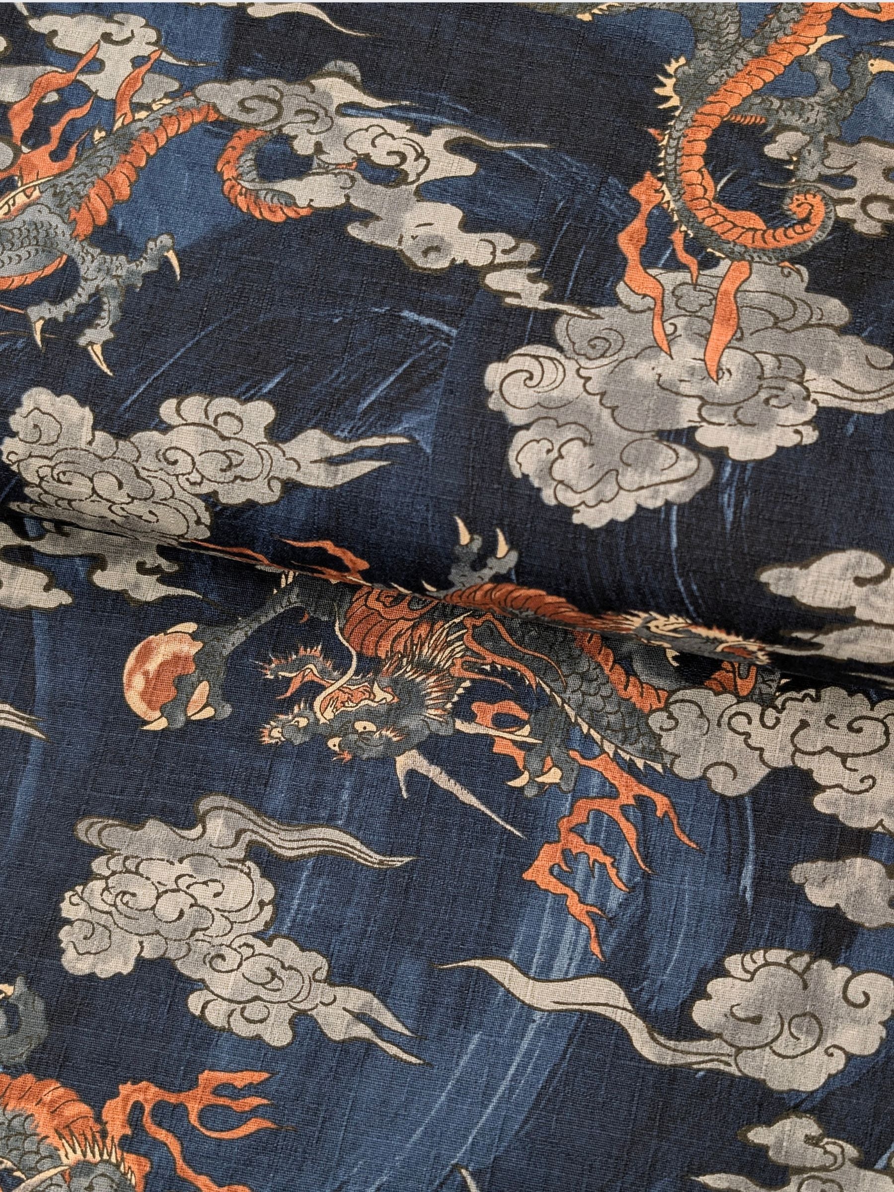 Hokkoh - Ryūjin Water Dragon Cotton Dobby Fabric - Blue