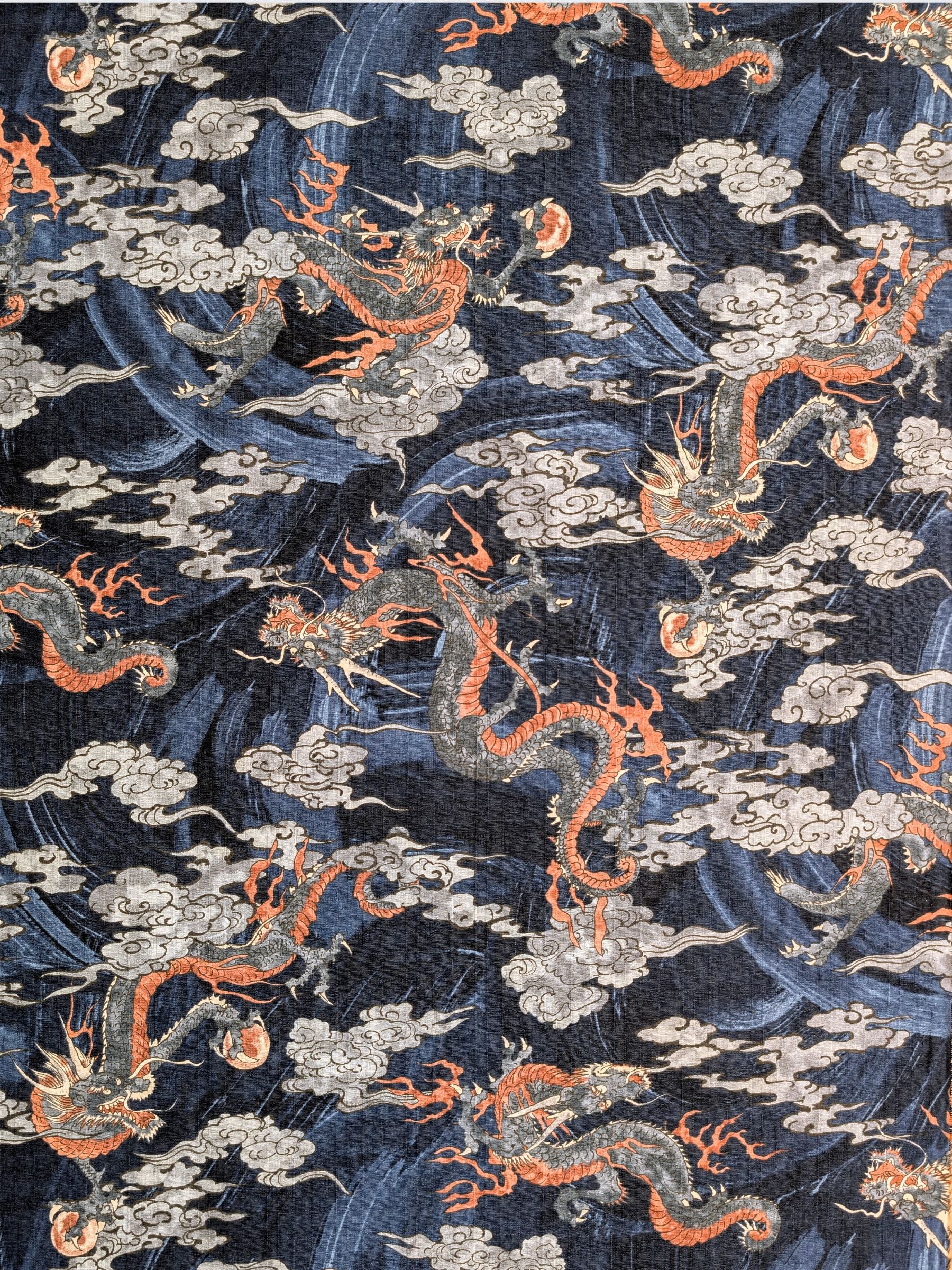 Hokkoh - Ryūjin Water Dragon Cotton Dobby Fabric - Blue