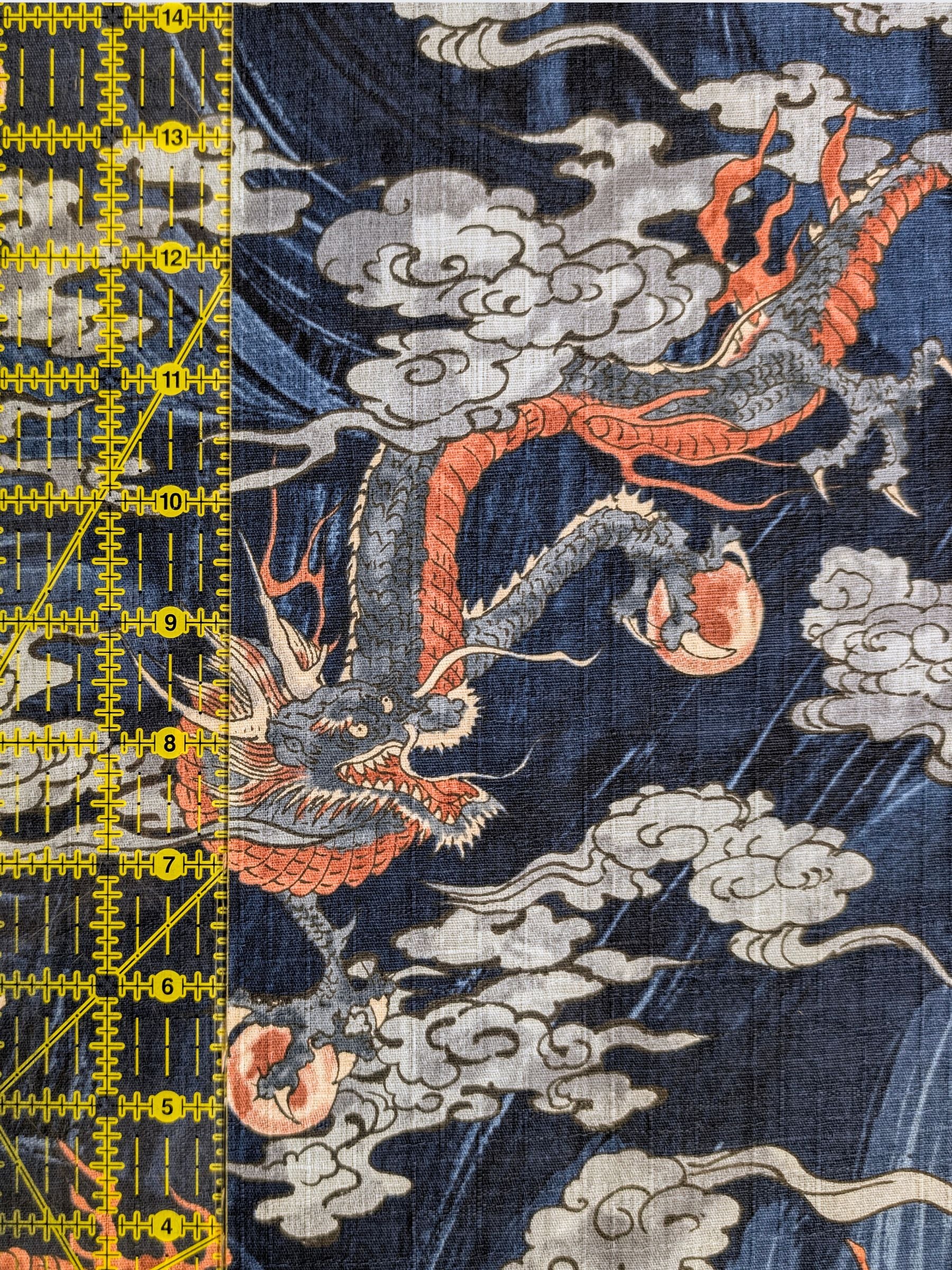 Hokkoh - Ryūjin Water Dragon Cotton Dobby Fabric - Blue
