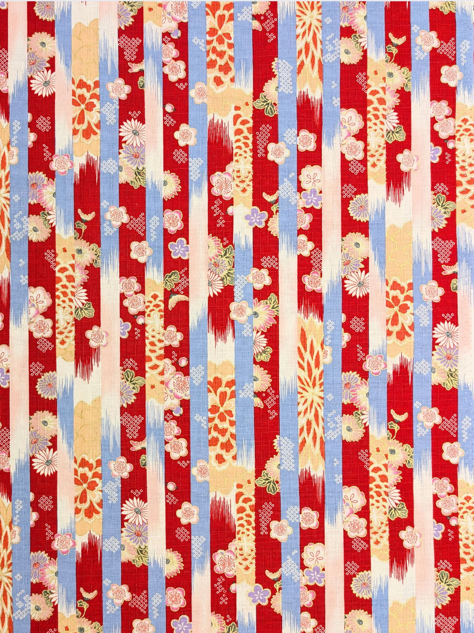 Hokkoh - Golden Wagara Stripe Cotton Dobby Fabric - Red & Blue