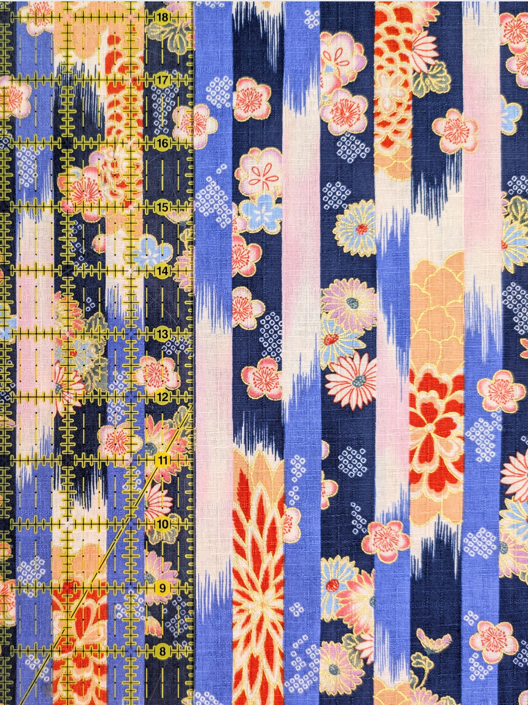 Hokkoh - Golden Wagara Stripe Cotton Dobby Fabric - Blue