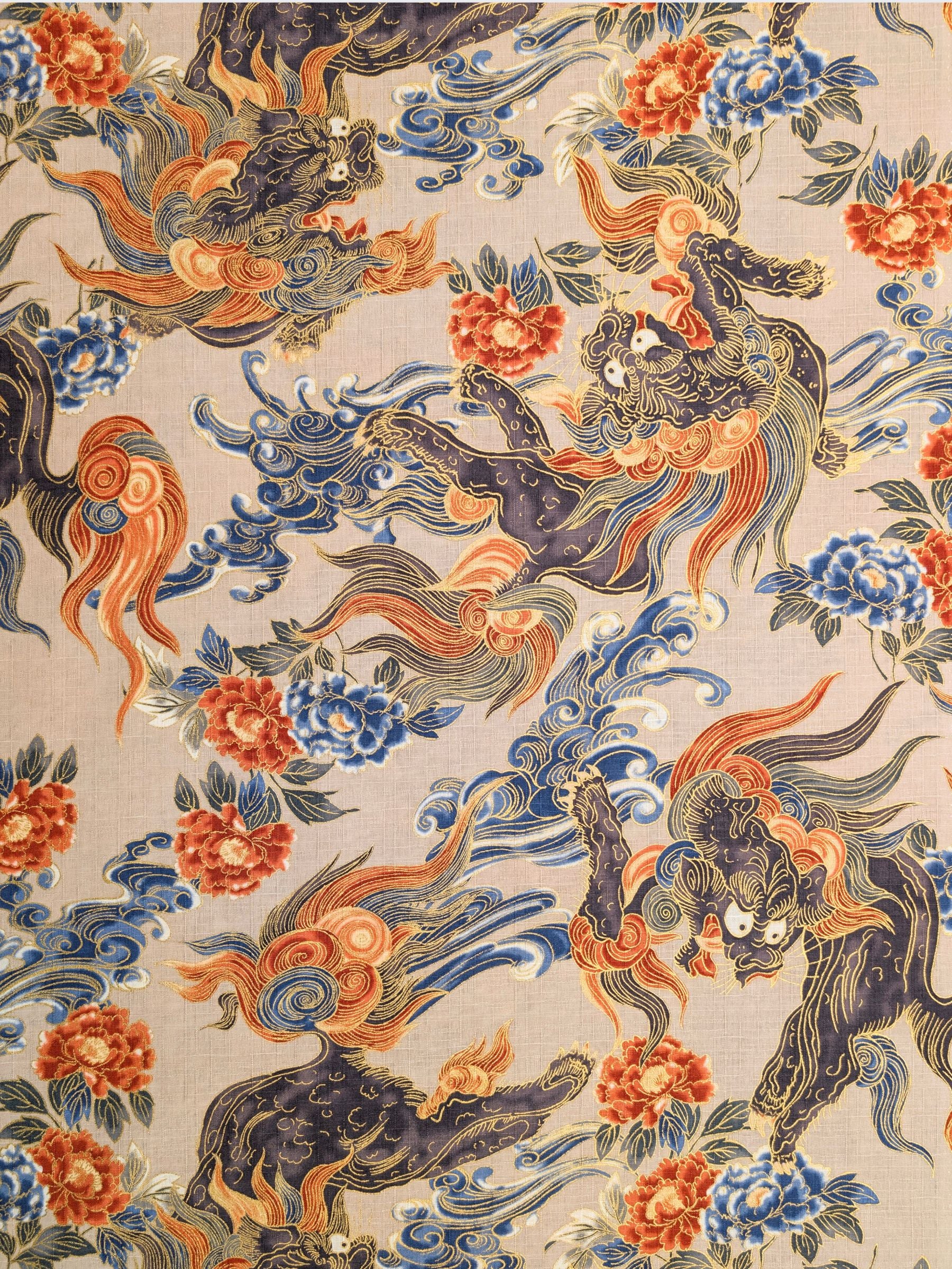 Hokkoh - Golden Komainu Cotton Dobby Fabric - Beige