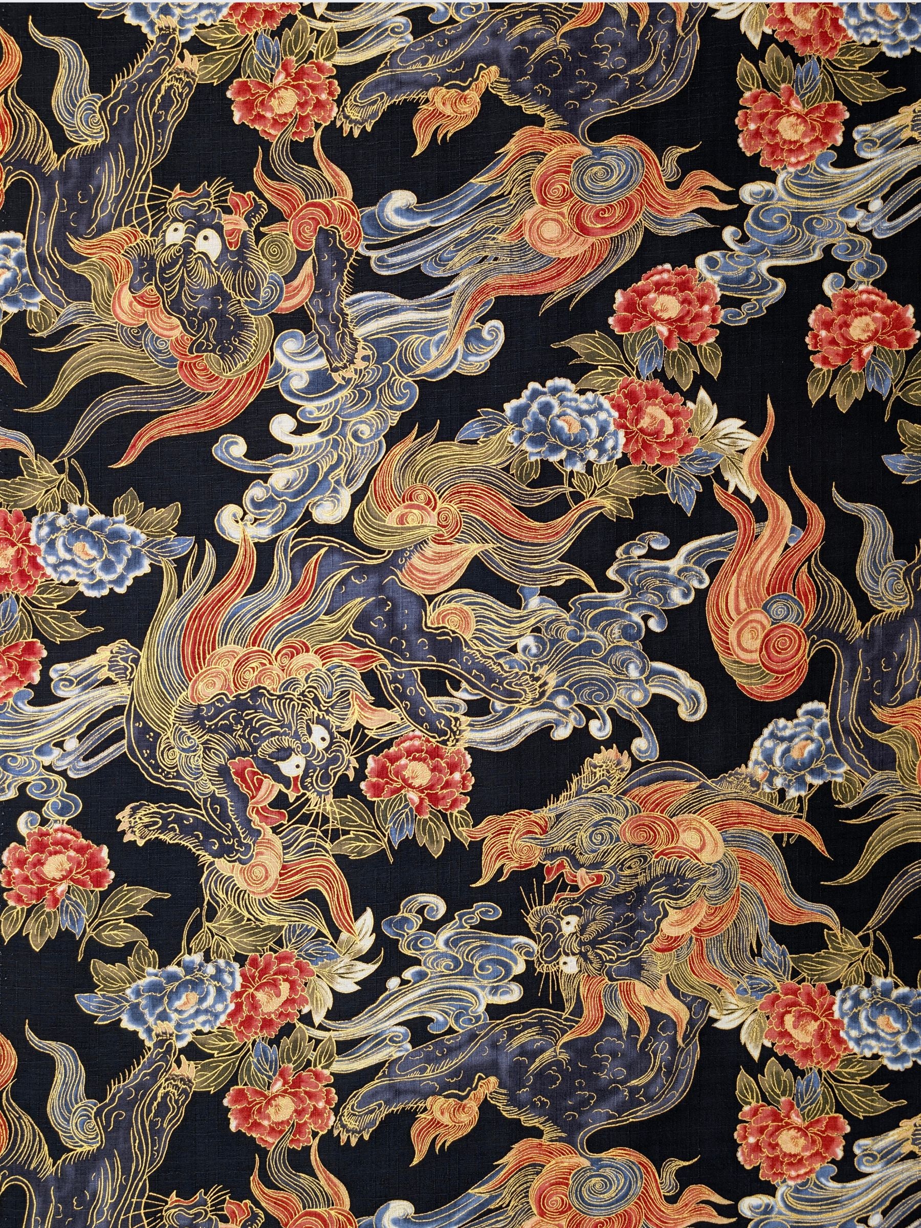 Hokkoh - Golden Komainu Cotton Dobby Fabric - Black